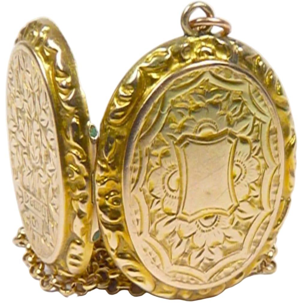Ornately Embossed Antique Yellow Gold Locket Necklace (1 of 10) Ornately Embossed Antique Yellow Gold Locket Necklace (1 of 10)