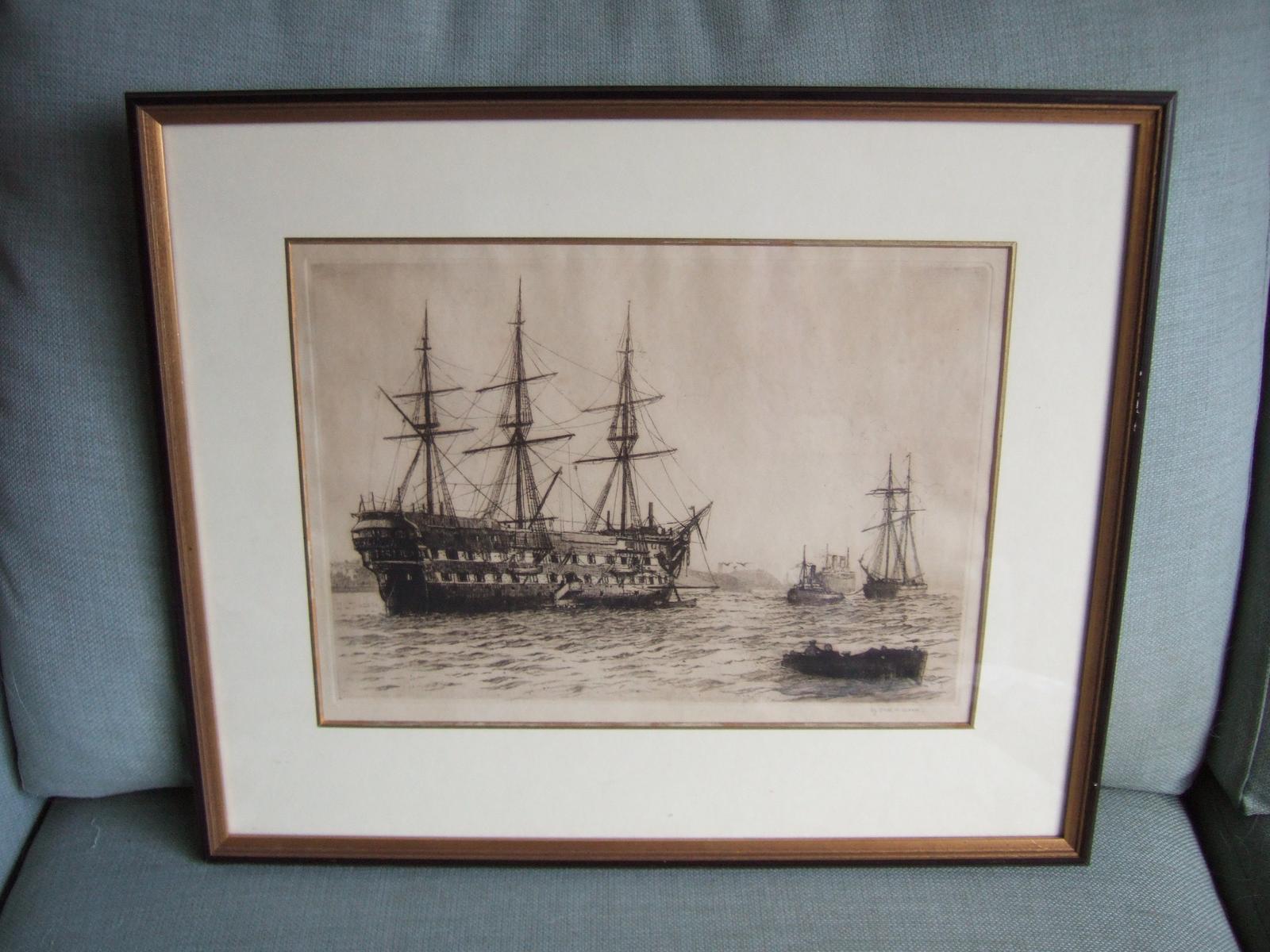 Charles H Clark: Etching of a Sailing Ship at Anchor (1 of 3) Charles H Clark: Etching of a Sailing Ship at Anchor (1 of 3)