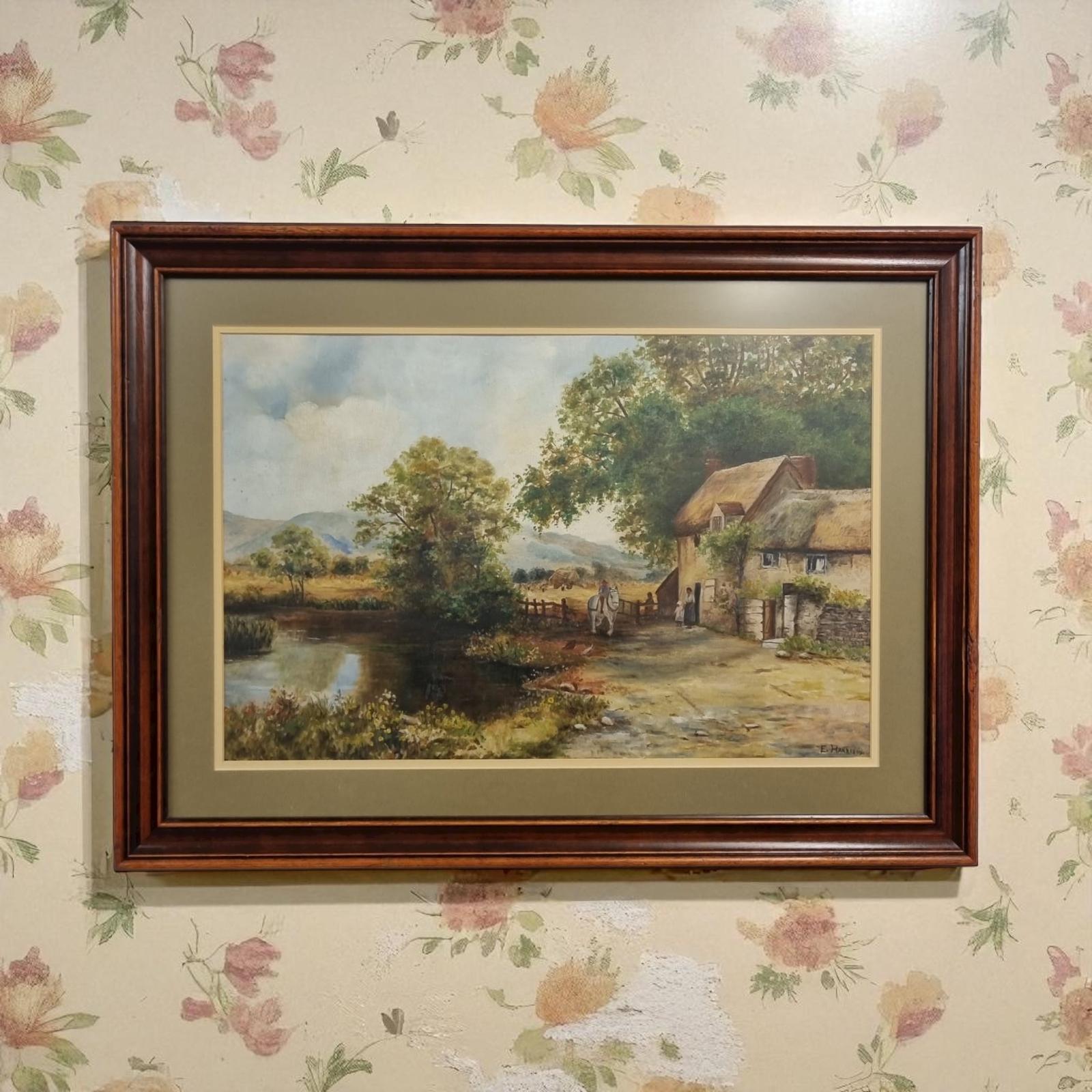 Antique Oil on Canvas Landscape Painting / Early 20th Century / Signed E. Harrison (1 of 8)