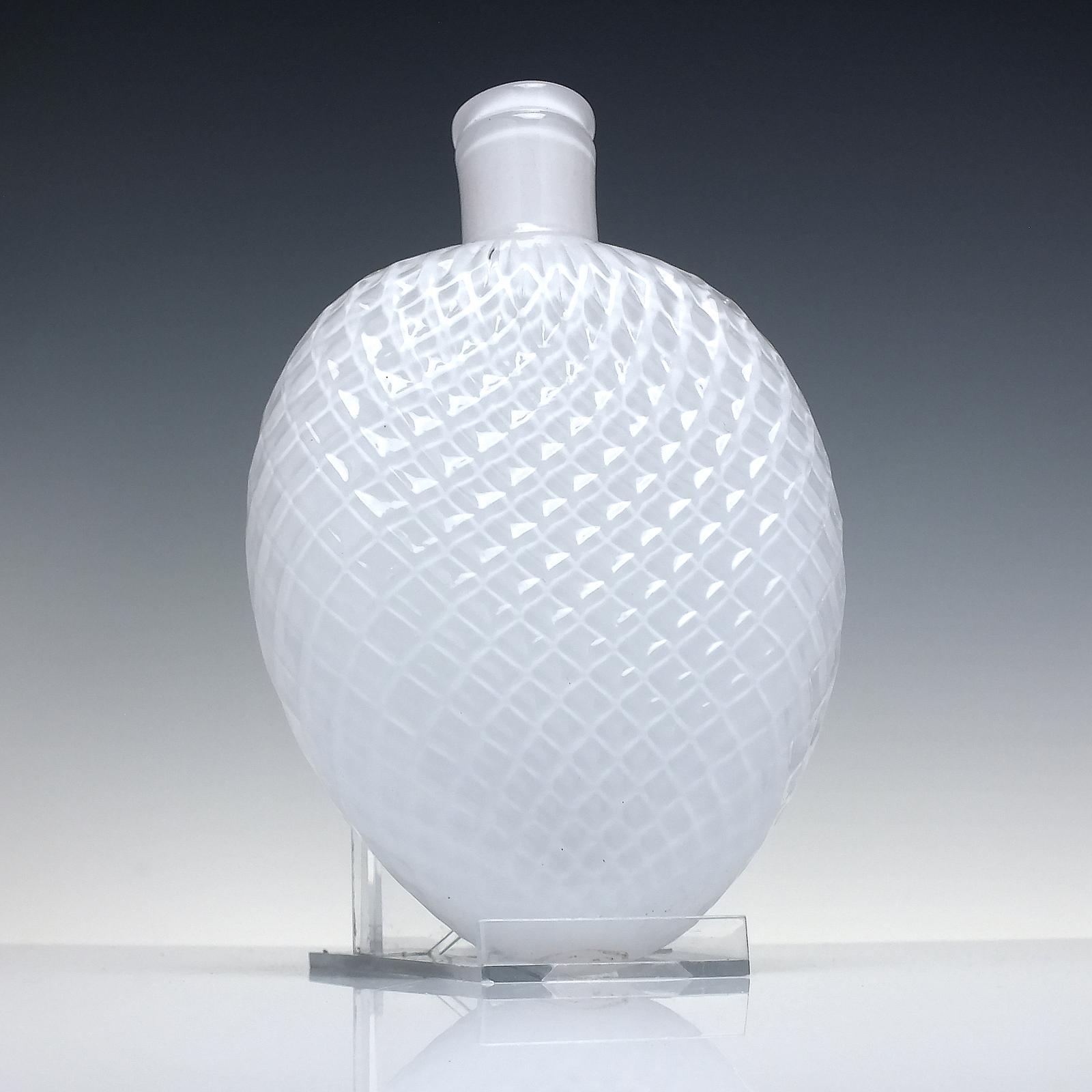 Rare 19th Century White Quilt Moulded Nailsea Glass Flask C1830 (1 of 3)