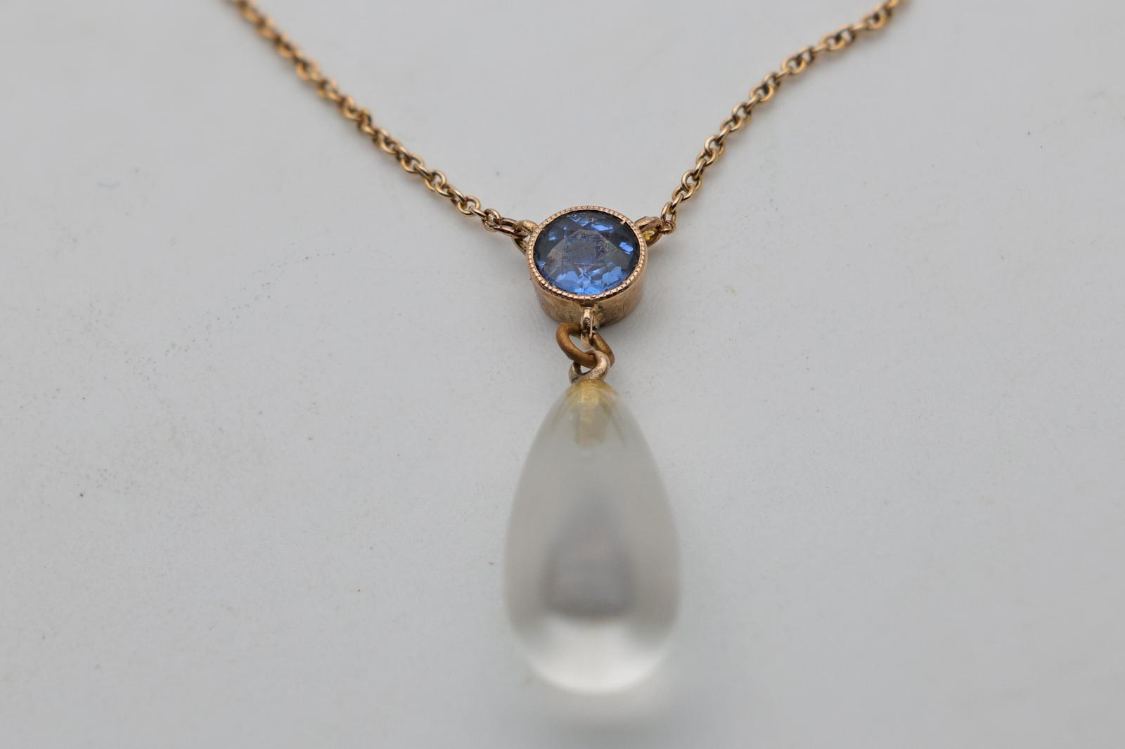 Antique Moonstone and Sapphire Drop Gold Necklace (1 of 3)
