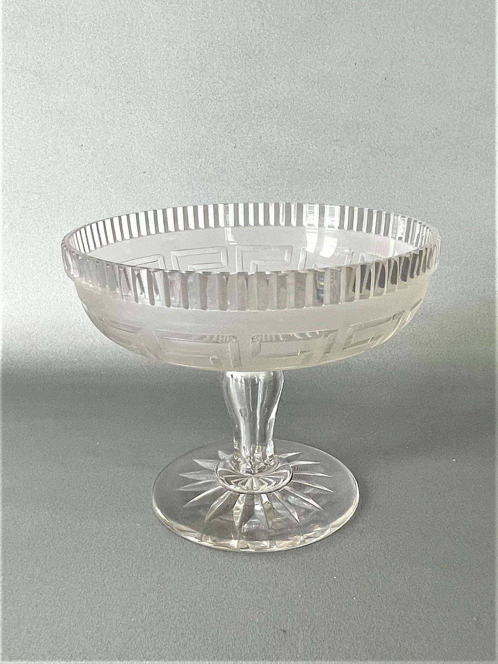 Small Victorian Pedestal Dish with Frosted Greek Key Decoration (1 of 6)