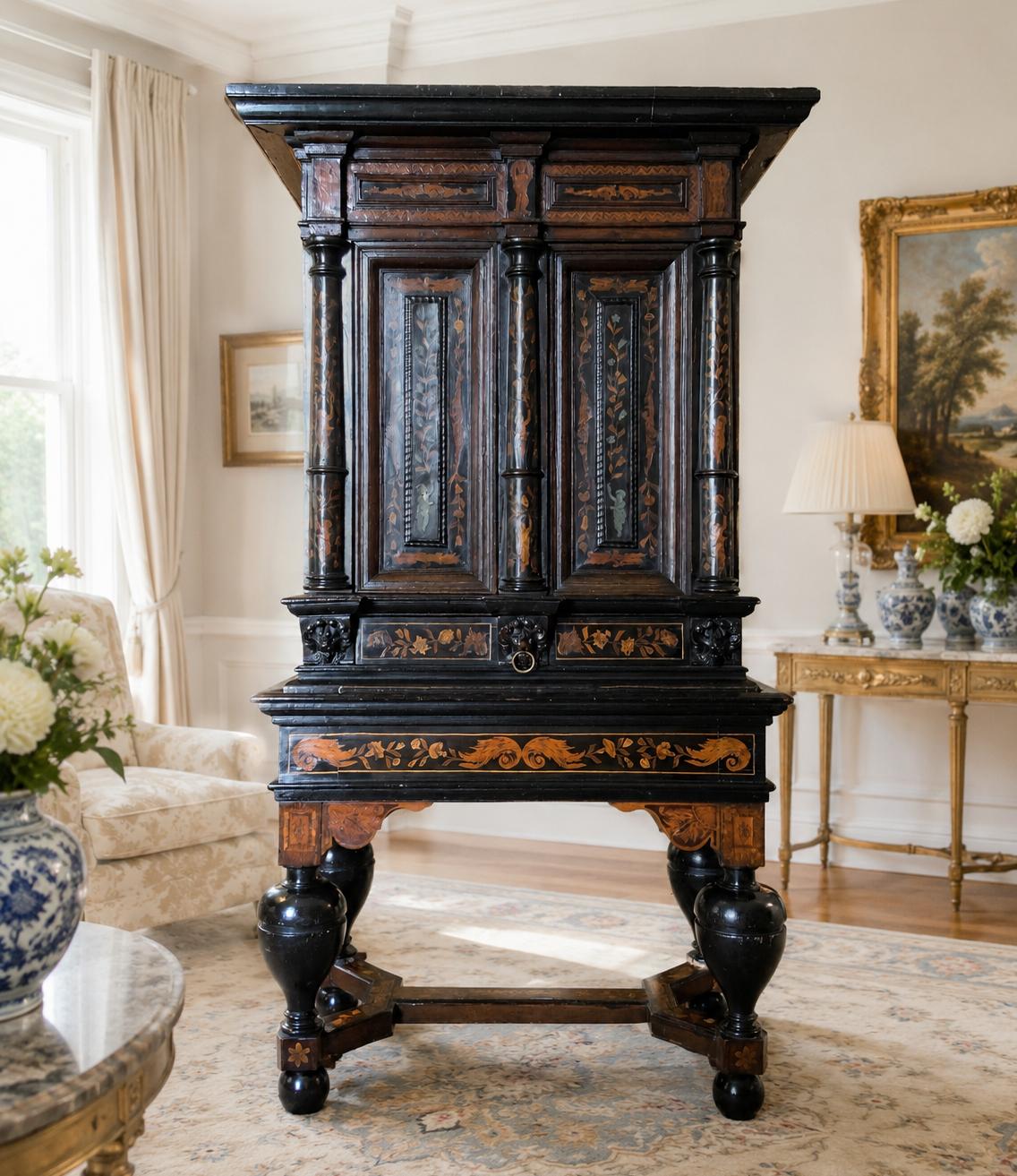 Superb 17th Century Dutch Marquetry Cabinet on Stand Baroque Period with Pewter Inlay (1 of 25) Superb 17th Century Dutch Marquetry Cabinet on Stand Baroque Period with Pewter Inlay (1 of 25)