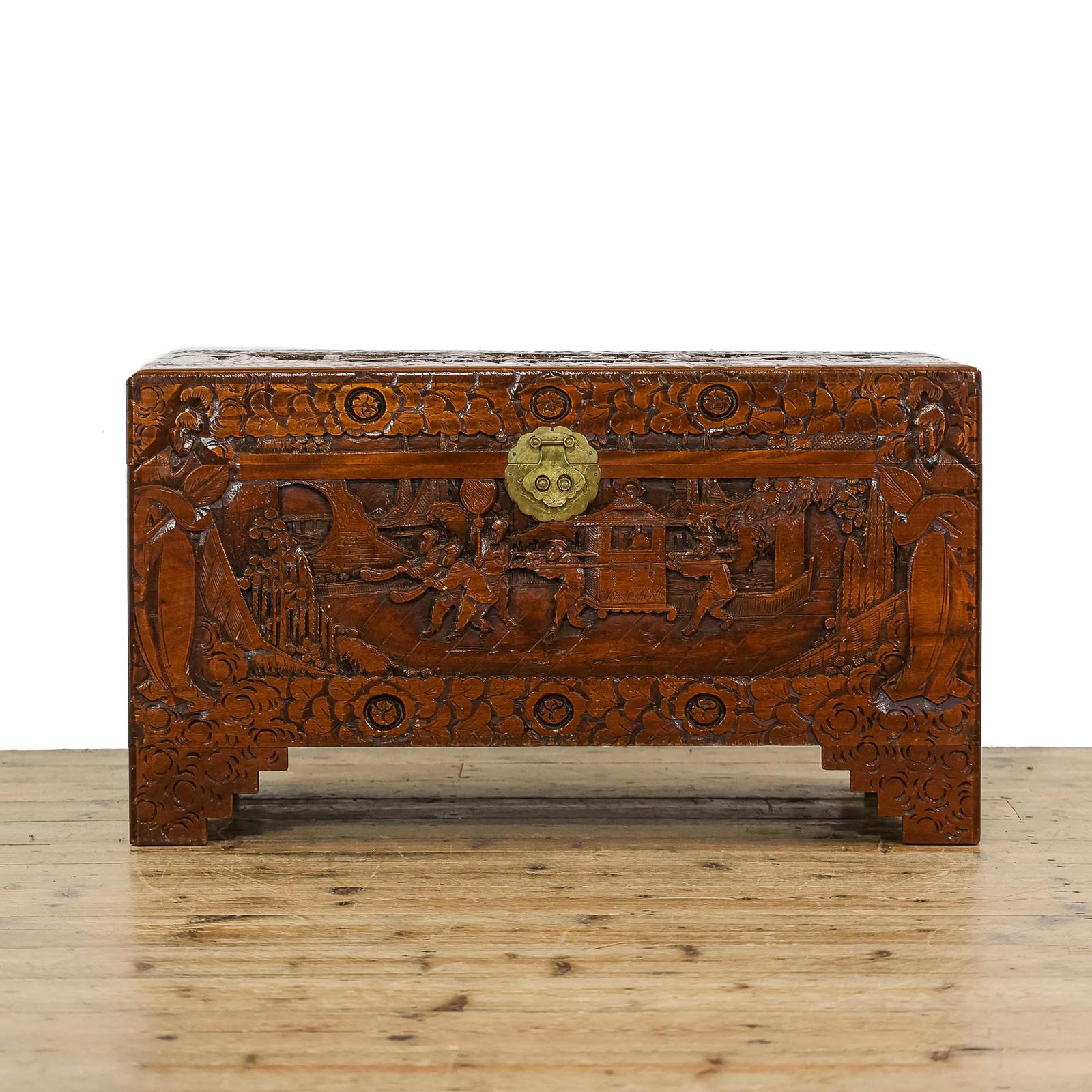 Early 20th Century Oriental Carved Camphor Wood Trunk (1 of 9)