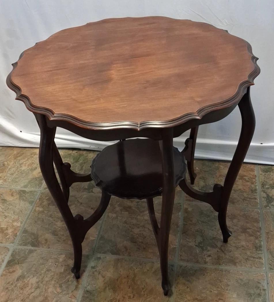 Antique Mahogany Two Tier Occasional Table with Scalloped Edge Top (1 of 9)