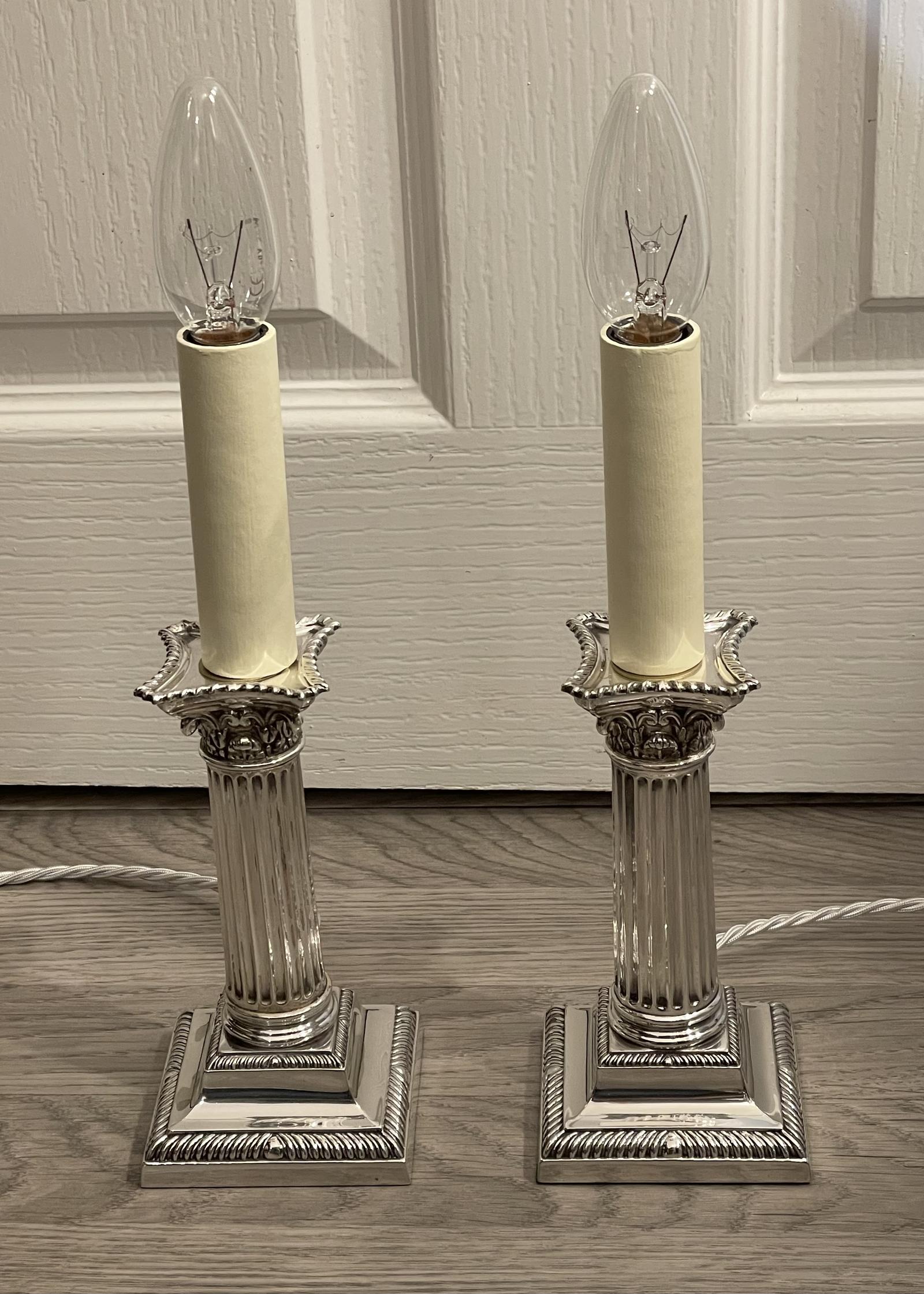 Pair of Edwardian Silver Plated Candlestick Lamps (1 of 8) Pair of Edwardian Silver Plated Candlestick Lamps (1 of 8)