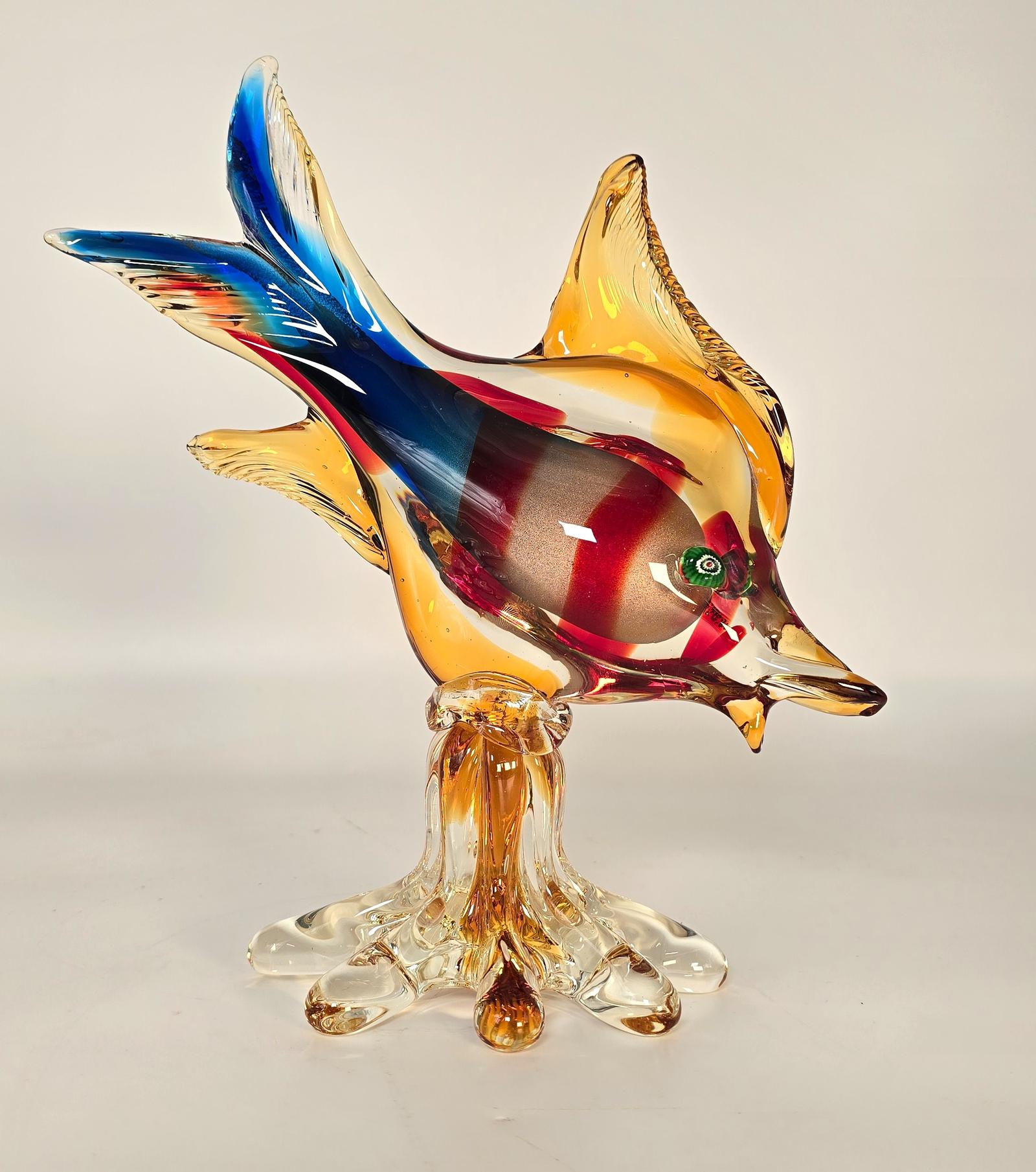 Vintage Italian Murano Glass Fish with Millefiori Glass Eyes (1 of 13)