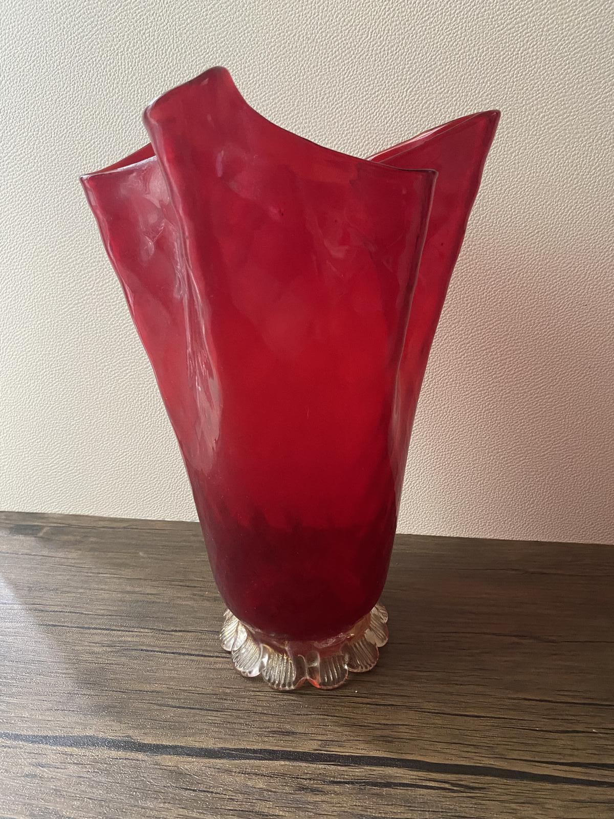 Vintage Murano Art Glass Vase Red Cranberry Handkerchief Vase (1 of 4) Vintage Murano Art Glass Vase Red Cranberry Handkerchief Vase (1 of 4)