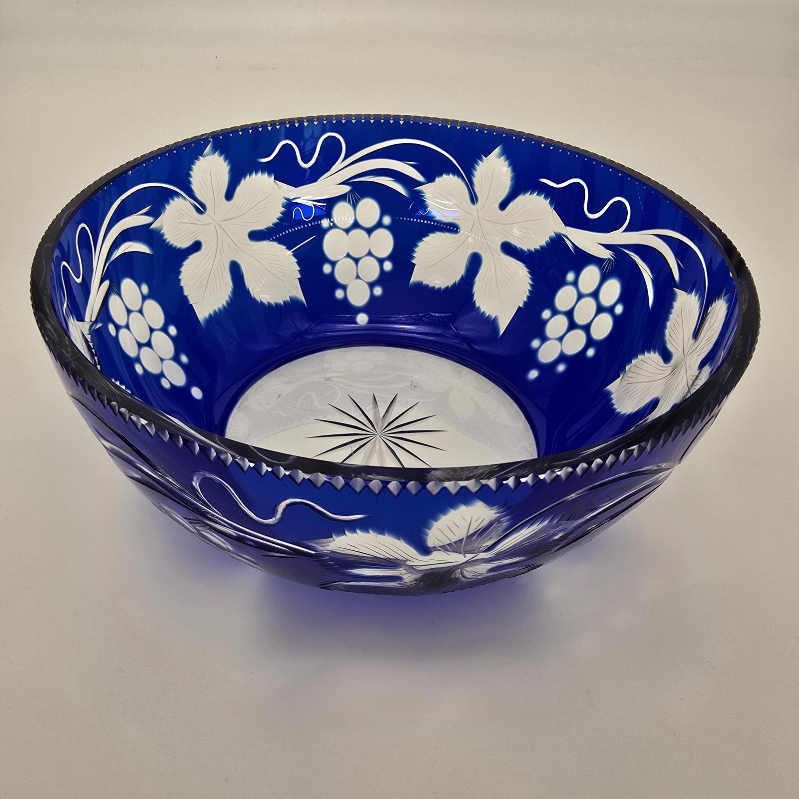 Large Antique Bohemian Cobalt Blue & Clear Glass Bowl (1 of 14) Large Antique Bohemian Cobalt Blue & Clear Glass Bowl (1 of 14)