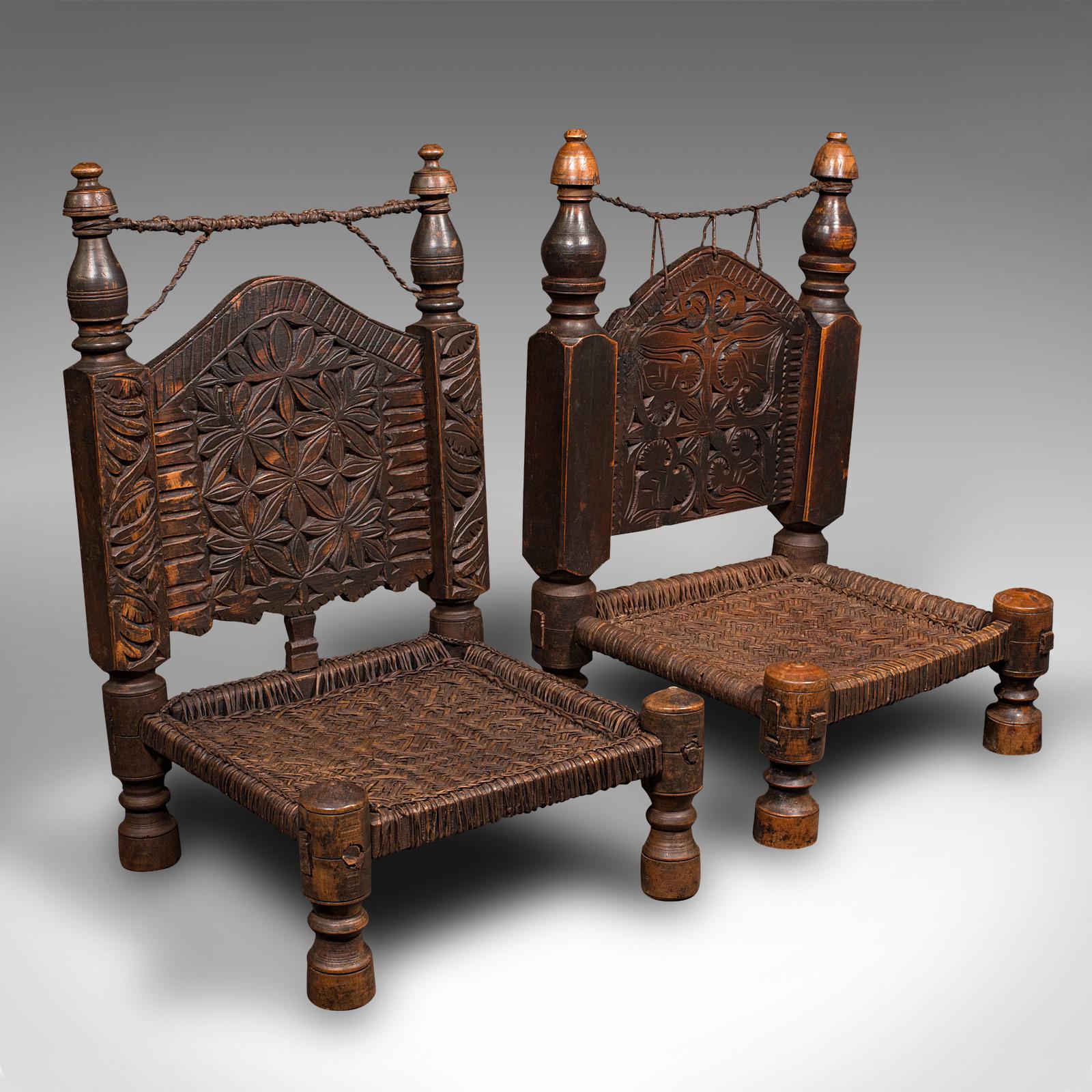 Near Pair of Antique Carved Temple Chairs, Burmese, Decor, Colonial (1 of 12)
