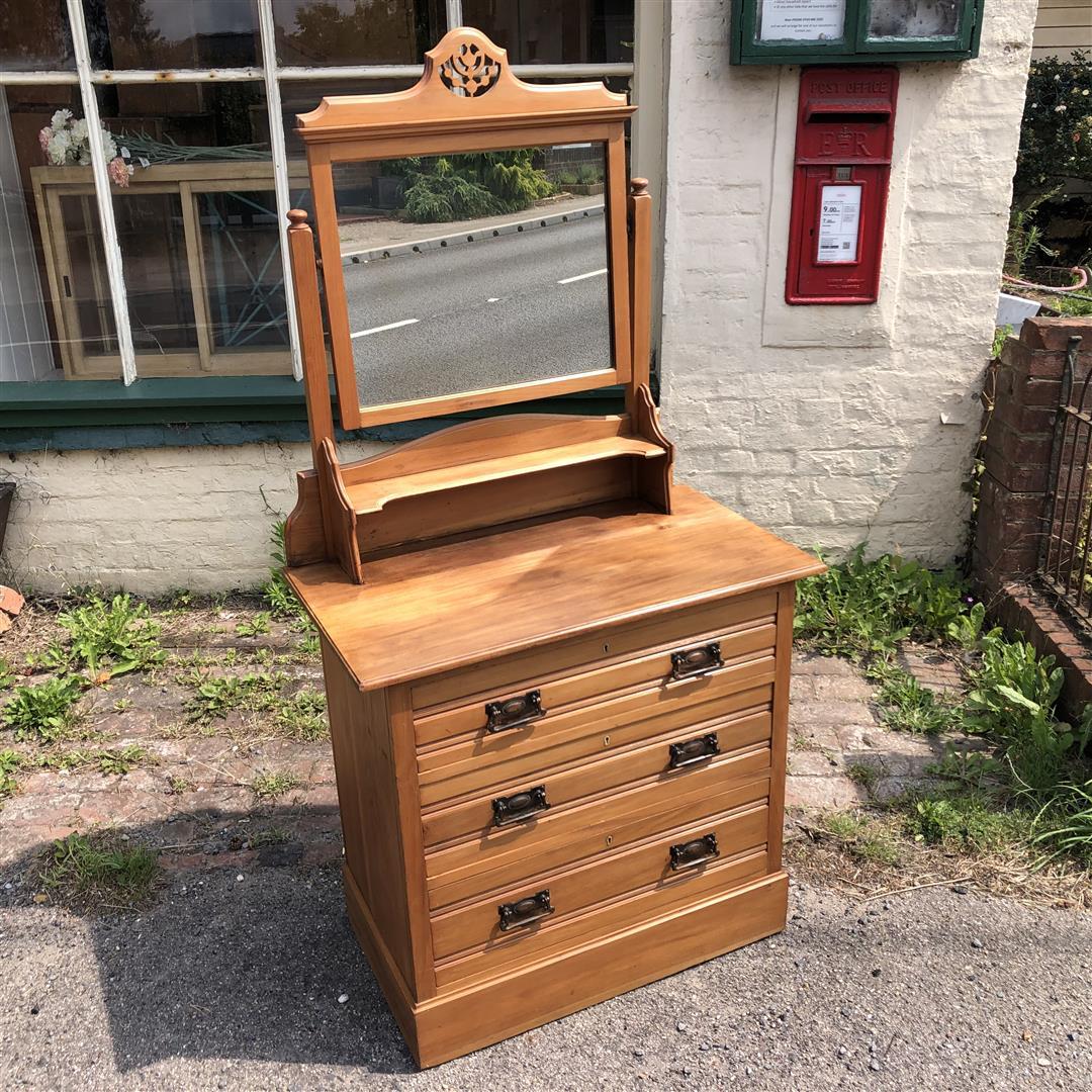 Antique Satinwood Dressing Chest with Mirror Top (1 of 11)
