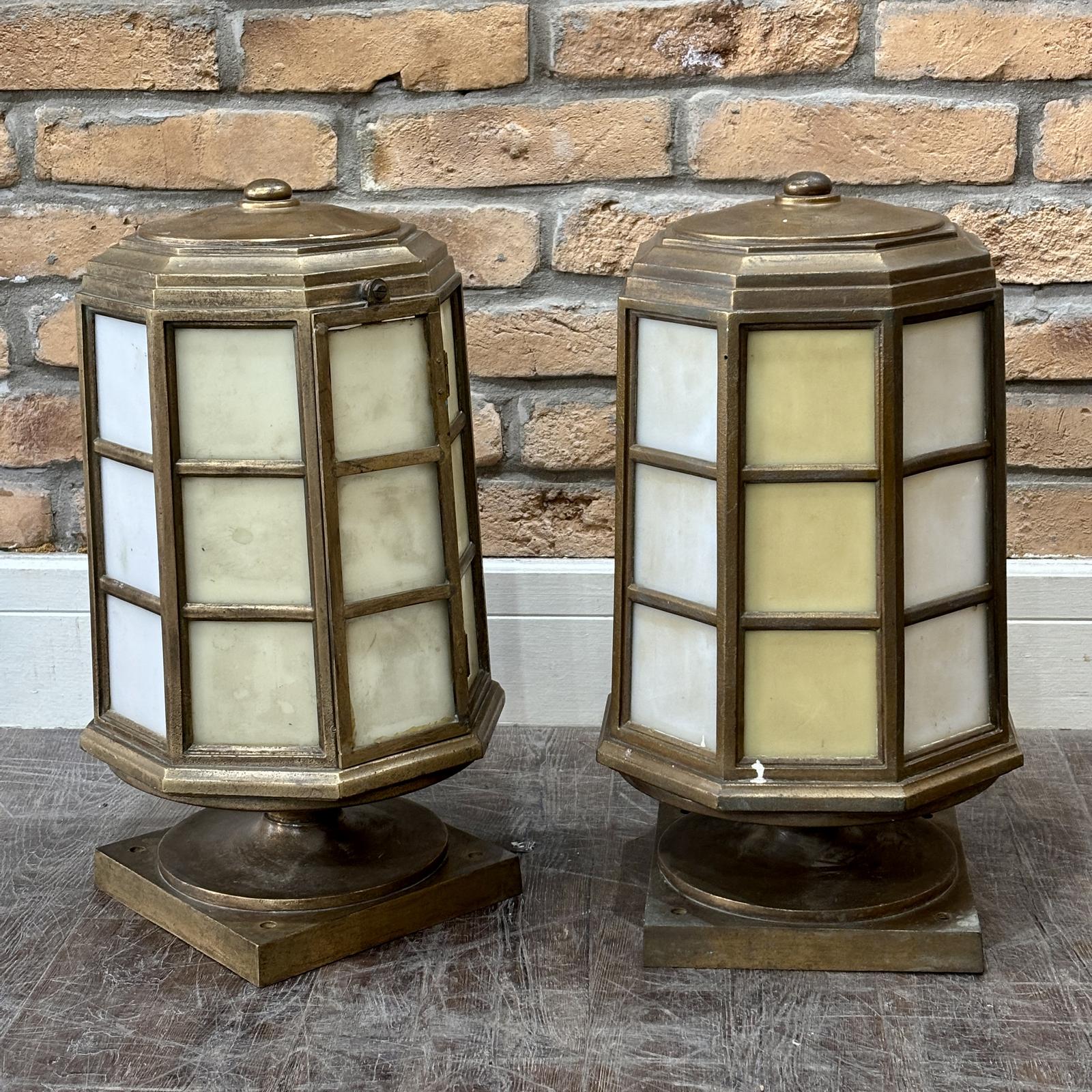 Pair Of 1930s Bronze And Glass Lanterns (1 of 3)