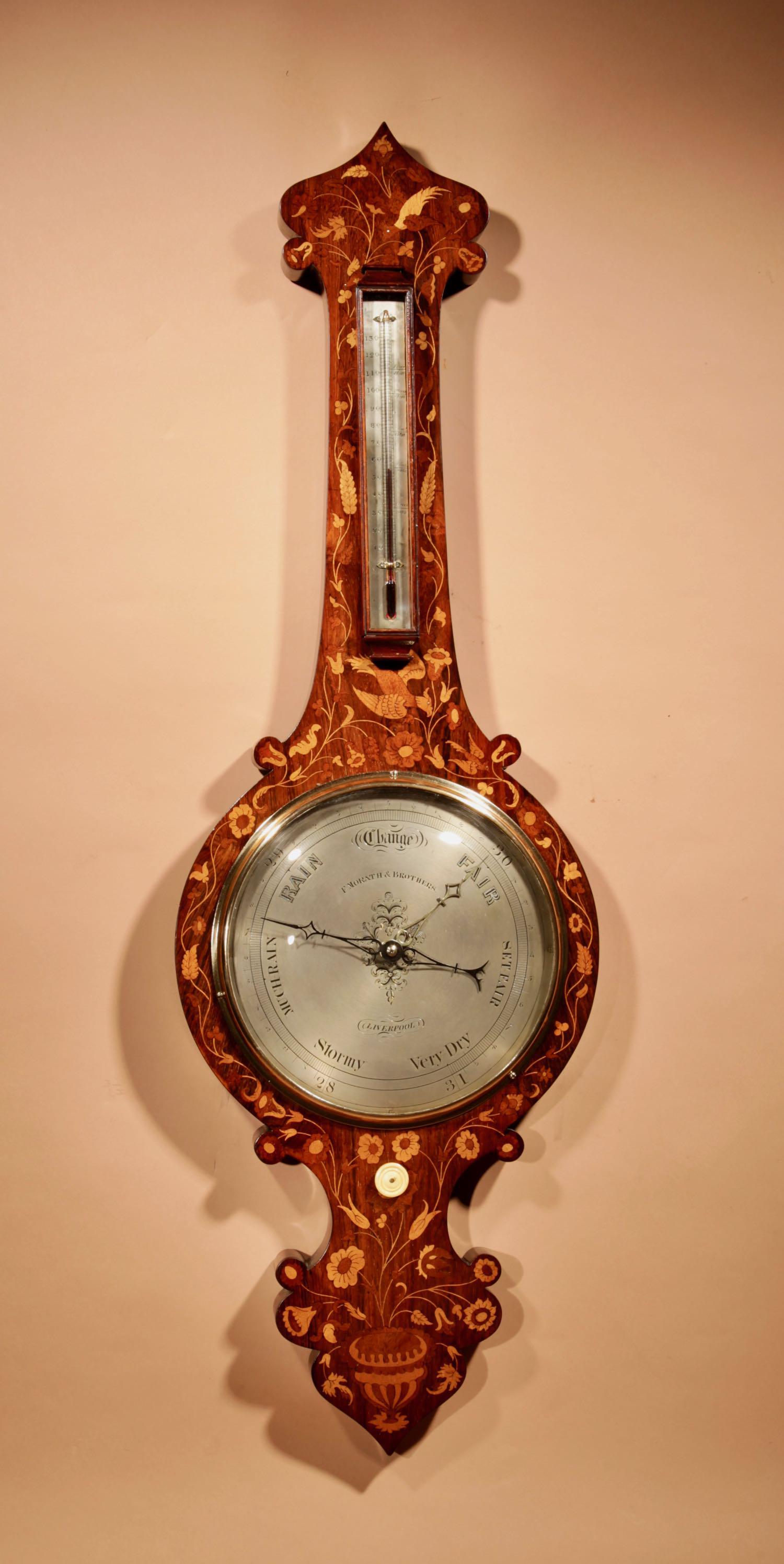 Very Rare Victorian Rosewood Inlaid Barometer (1 of 7)