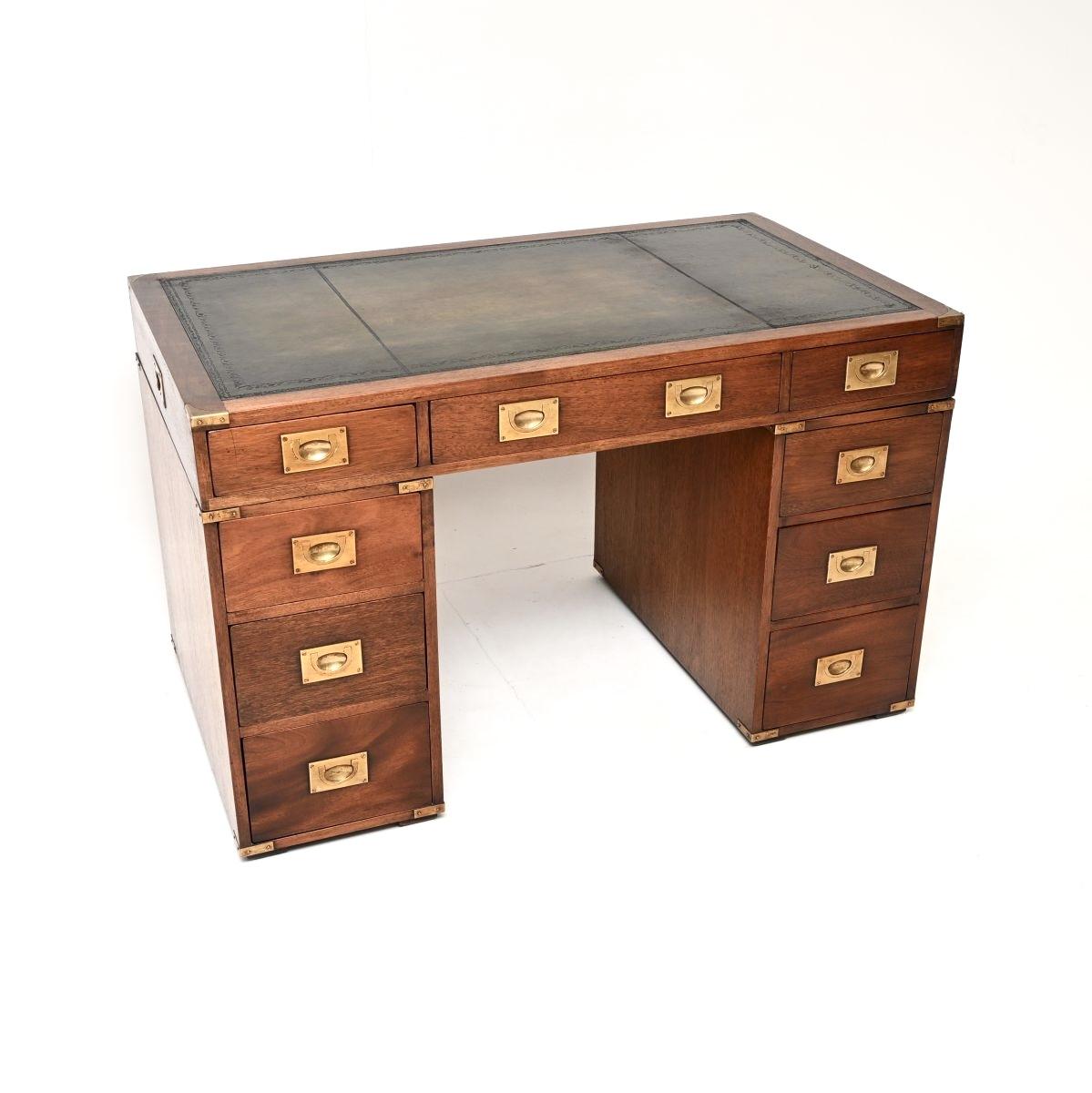Mahogany Leather Top Military Campaign Pedestal Desk (1 of 10) Mahogany Leather Top Military Campaign Pedestal Desk (1 of 10)