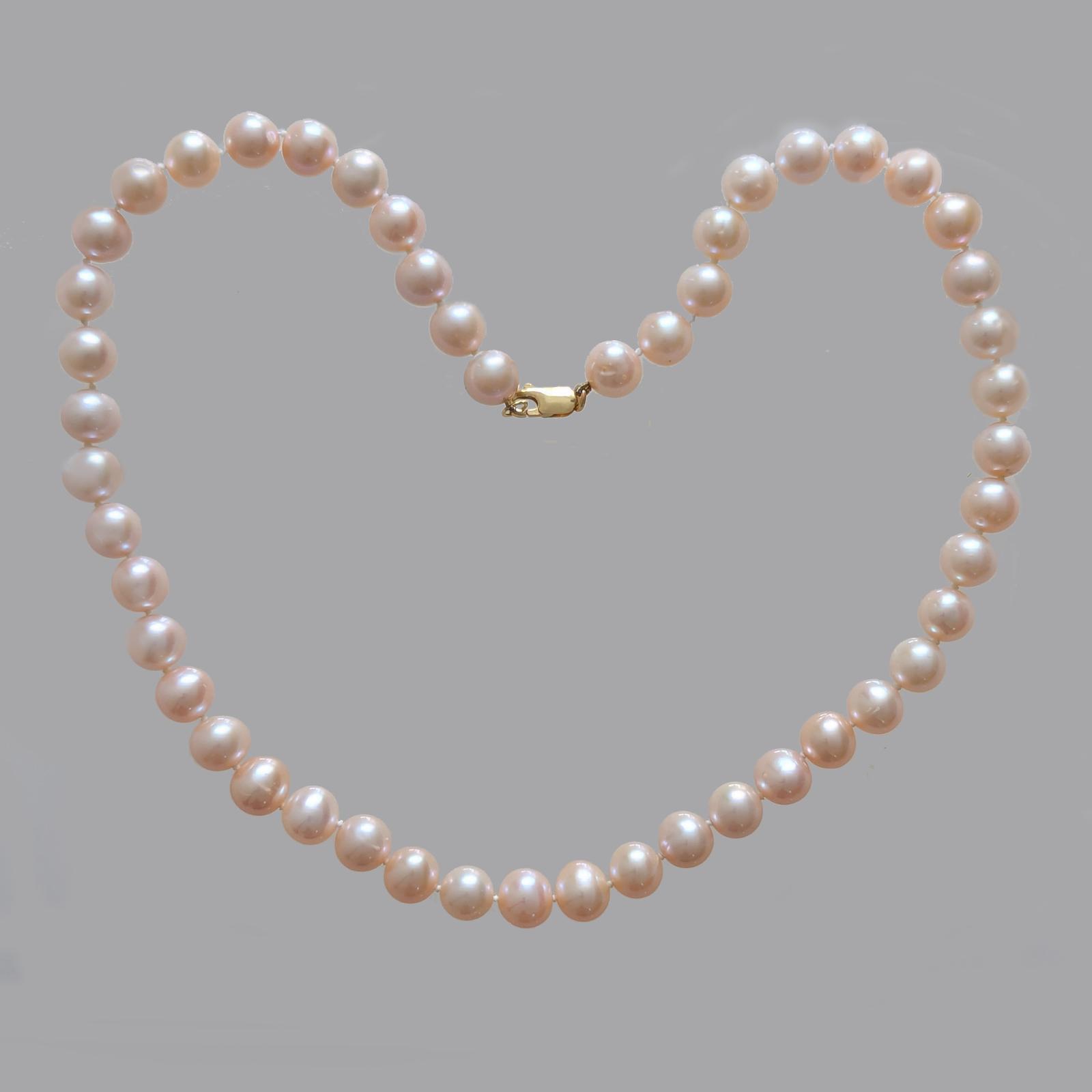 Single Strand Pearl Necklace Large 9mm Pink Pearls 18ct Gold Lobster Clasp 1960s (1 of 12)