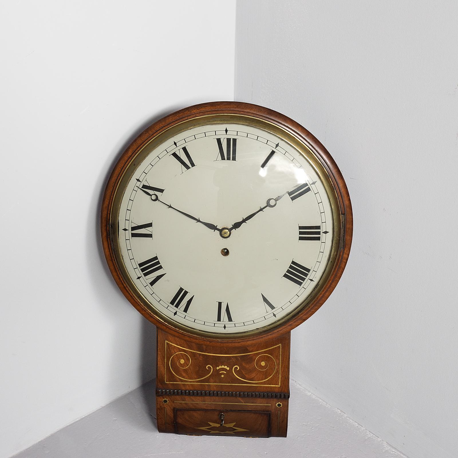Large Mahogany & Brass Inlaid Fusee Wall Clock (1 of 7) Large Mahogany & Brass Inlaid Fusee Wall Clock (1 of 7)