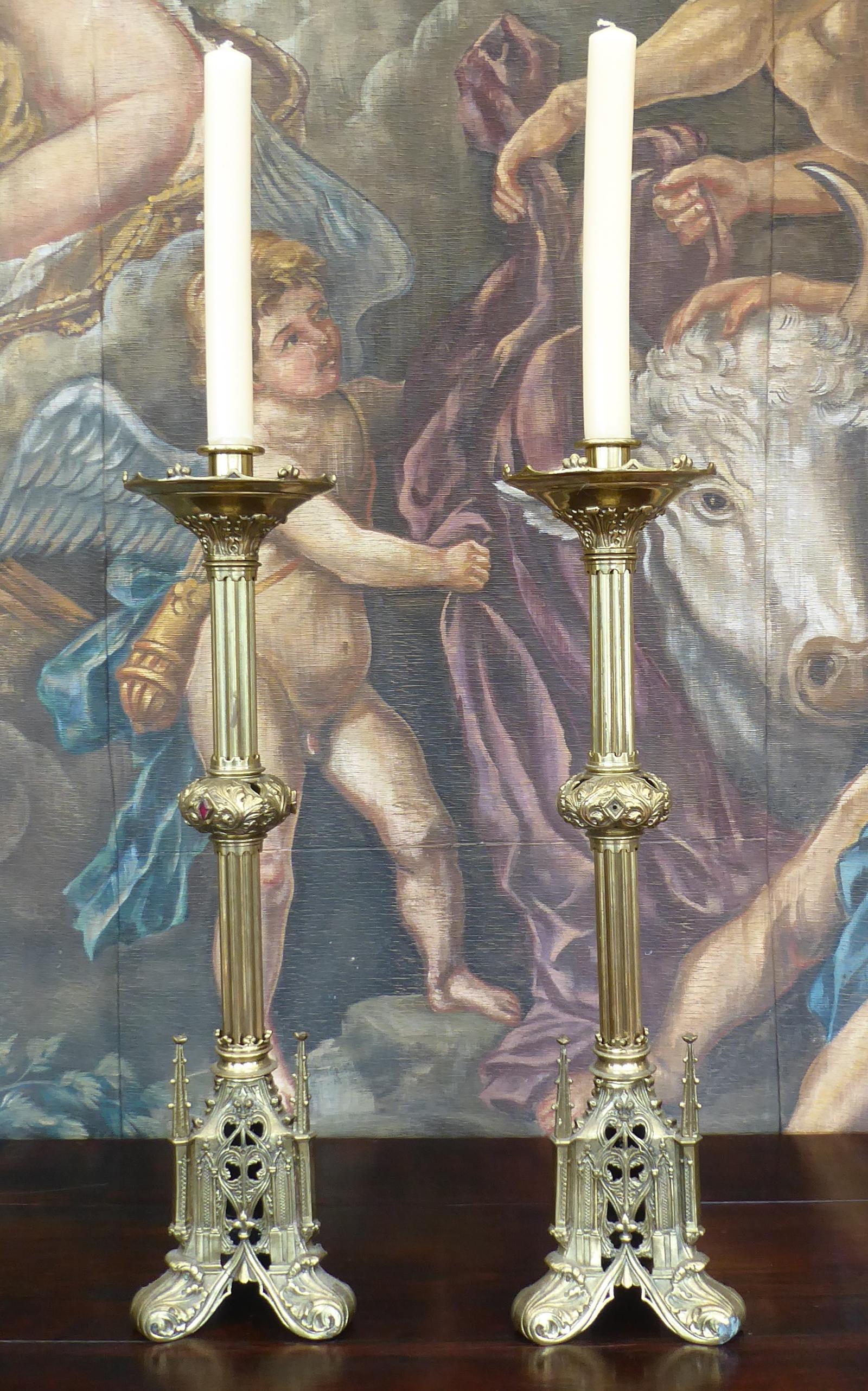 Church Candlesticks Height 2 Foot Brass 1880 (1 of 17)