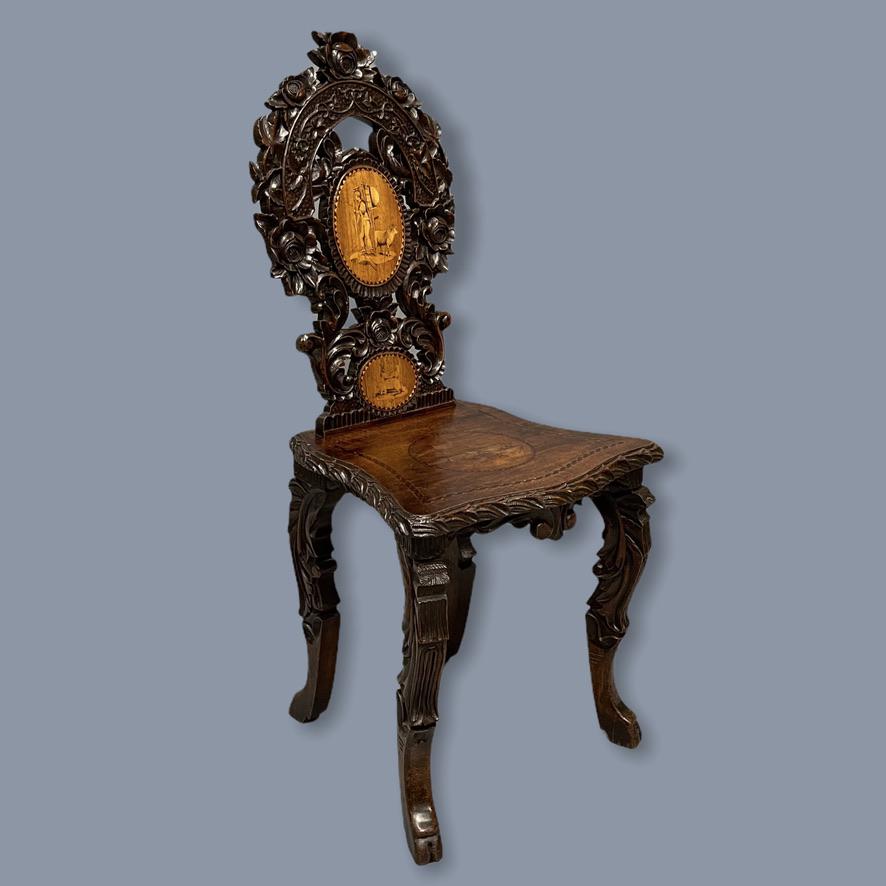 Black Forest Carved & Inlaid Hall Chair (1 of 8) Black Forest Carved & Inlaid Hall Chair (1 of 8)