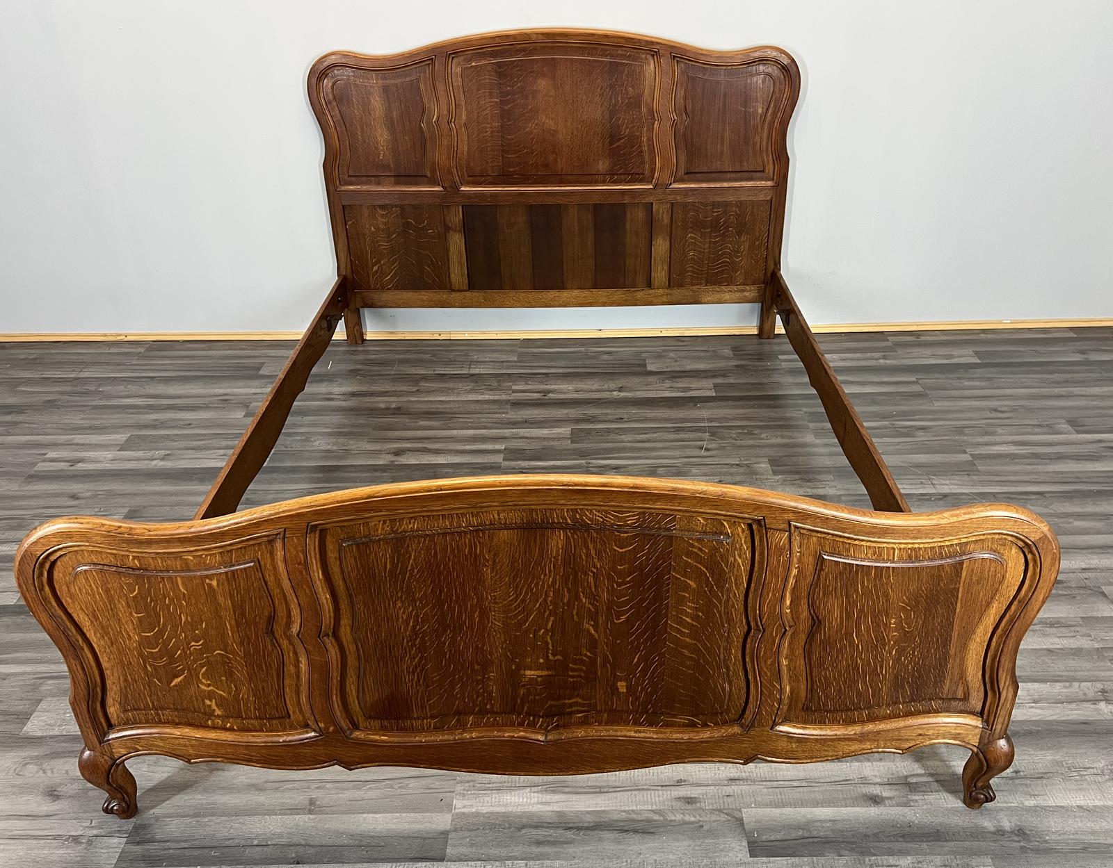 Bed - Vintage French Double Bed Frame Oak Carved Headboard (1 of 6)