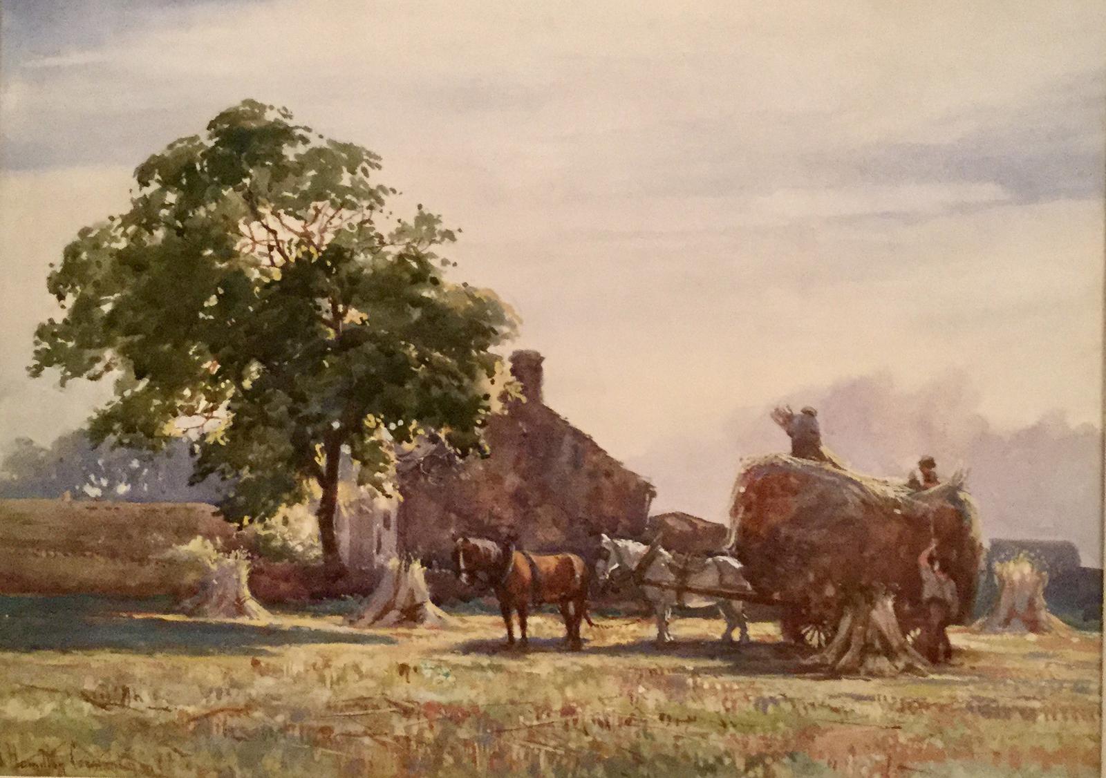George Hamilton Constantine Watercolour - Haymaking at Dusk (1 of 2)
