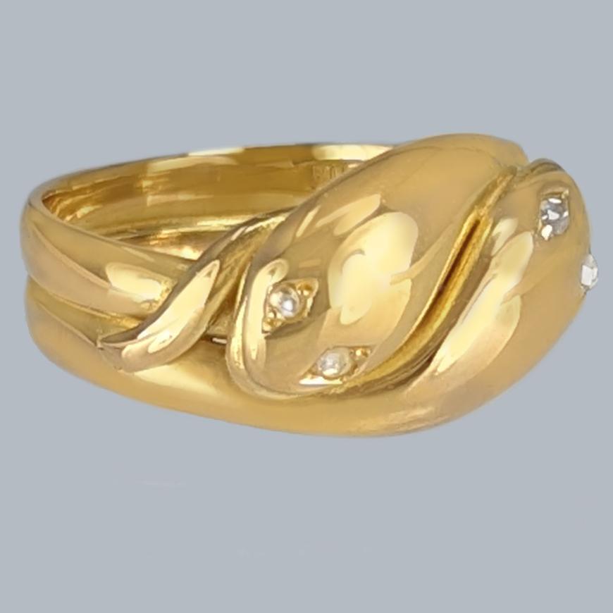Antique 18ct Gold Double Serpent Ring with Diamond Eyes, London 1911 (1 of 11)