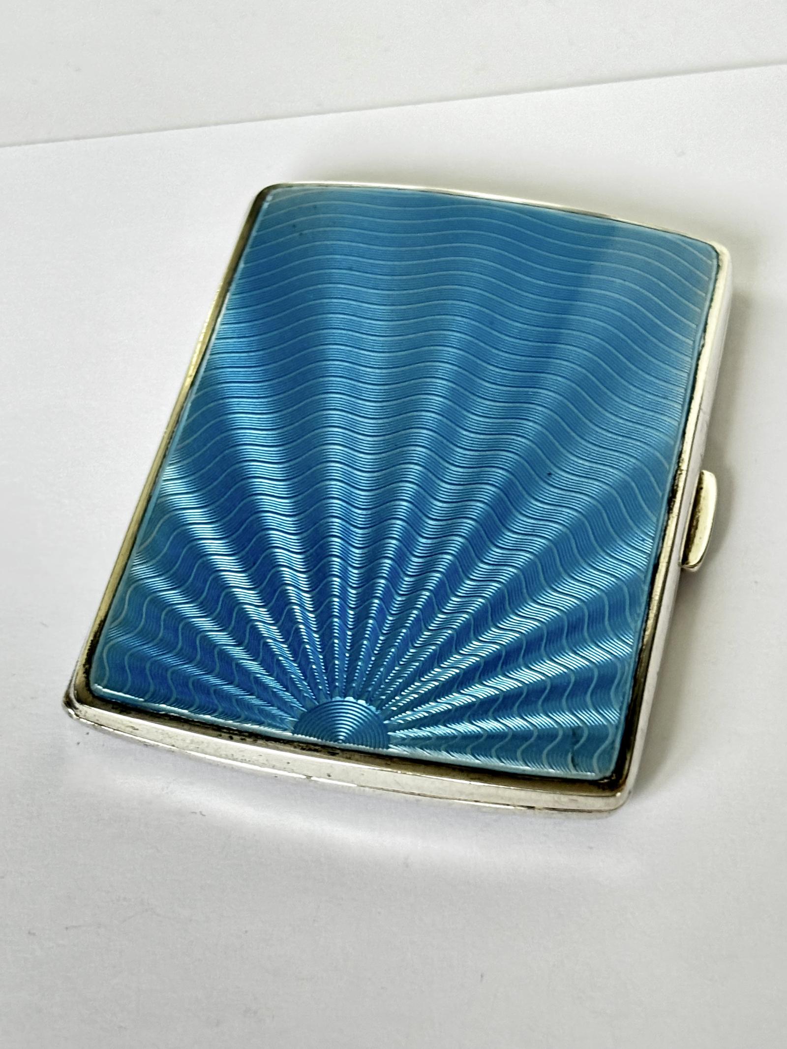 Art Deco Silver & Blue Enamel Sunburst Cigarette Case - Deakin & Francis 1937 (1 of 12) Art Deco Silver & Blue Enamel Sunburst Cigarette Case - Deakin & Francis 1937 (1 of 12)