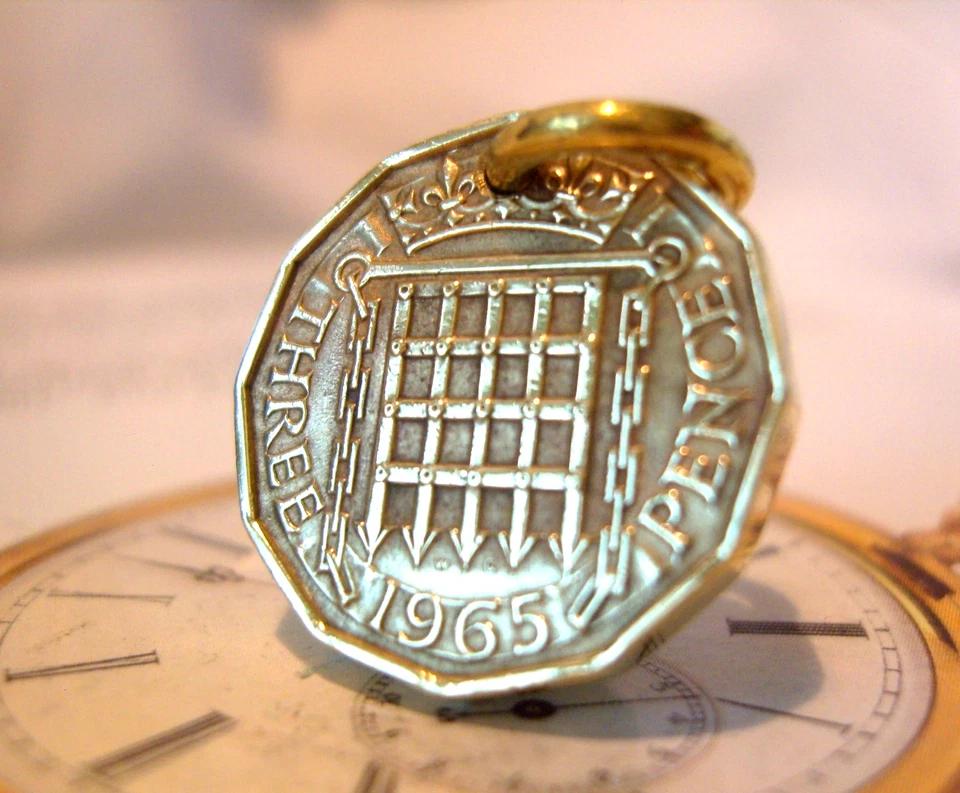 1965 Pocket Watch Chain Coin Fob Vintage Lucky Thrupenny Bit Old English 3d (1 of 8)