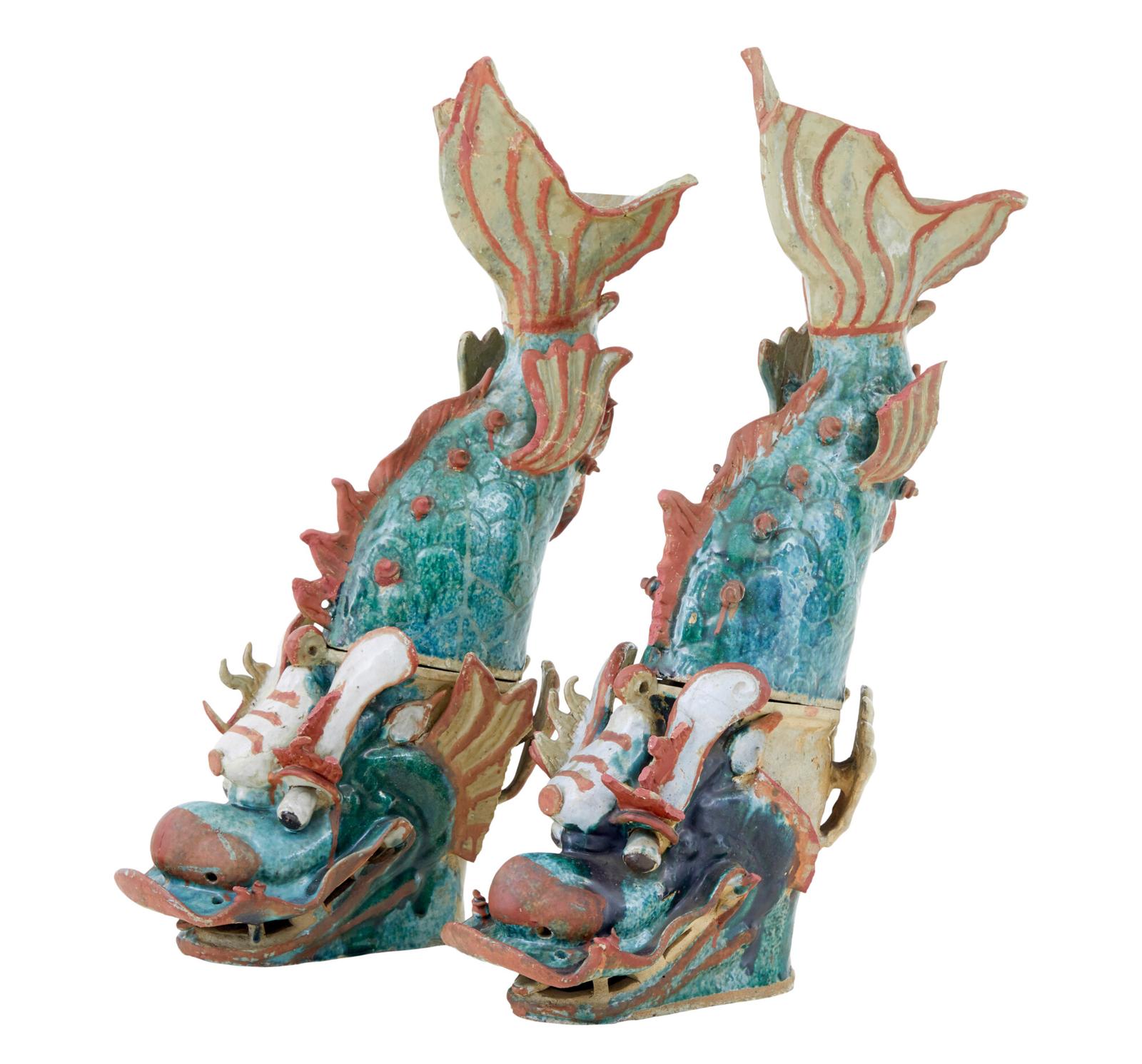 Pair of 19th Century Japanese Ceramic Shachikoko Roof Ornaments (1 of 10)