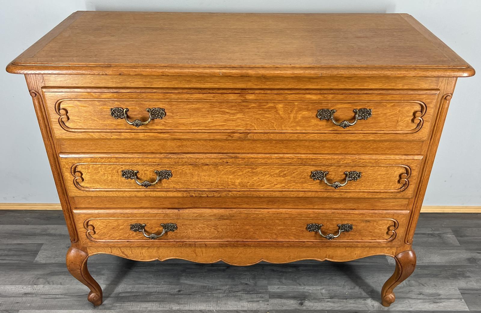 Chest of Drawers Vintage French Oak with 3 Drawers Carved Cabinet (1 of 11)