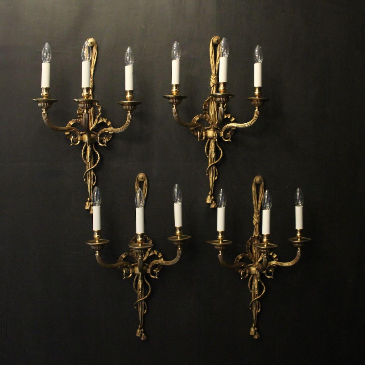 French Set Of 4 Gilded Triple Arm Wall Lights (1 of 10)