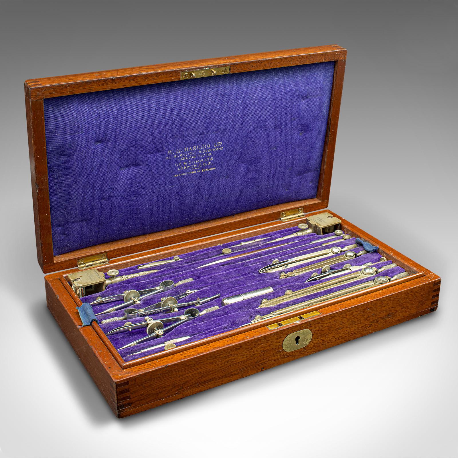 Antique Cased Draughtsman's Set - English Drawing Tools - WH Harling, Edwardian (1 of 12)