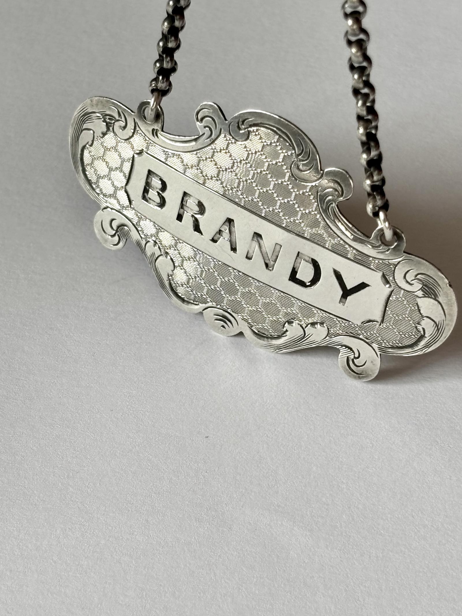 Victorian Silver Decanter Label BRANDY by Nathaniel Mills Birmingham 1852 (1 of 9)