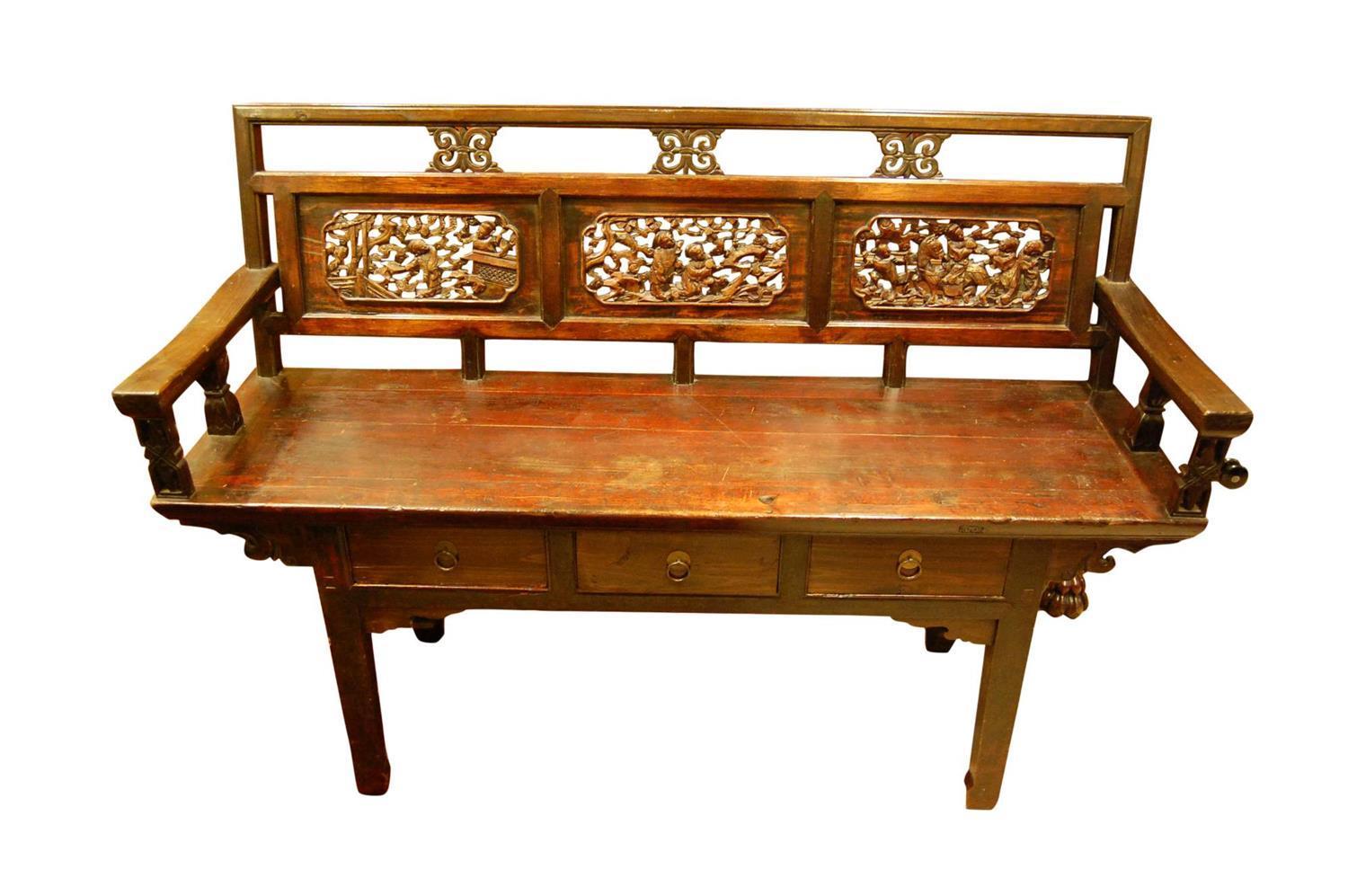 Chinese Bench with Opium Bed Panels (1 of 1) Chinese Bench with Opium Bed Panels (1 of 1)