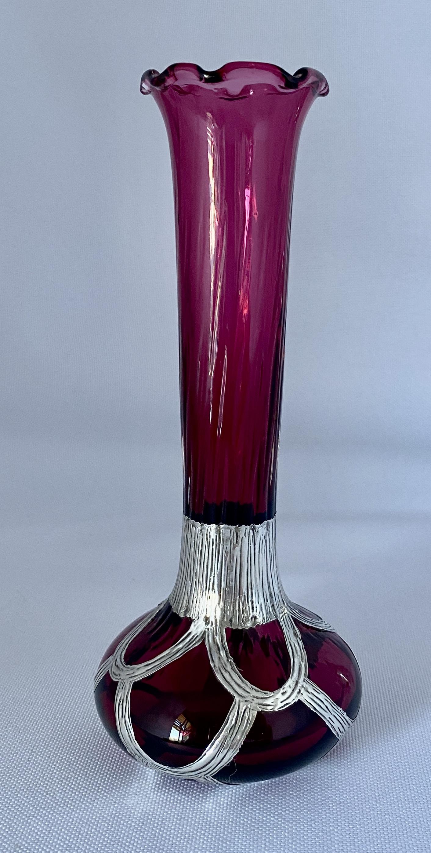 Pretty Silver Overlaid Amethyst Glass Posy Vase, 1972 (1 of 7)