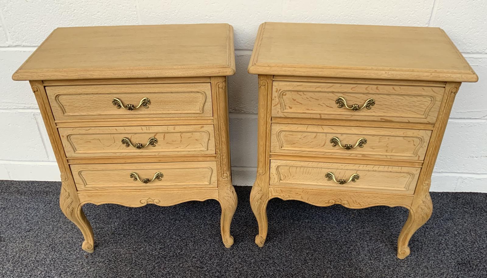 Pair of Bleached Oak French Bedside Cabinets (1 of 6)