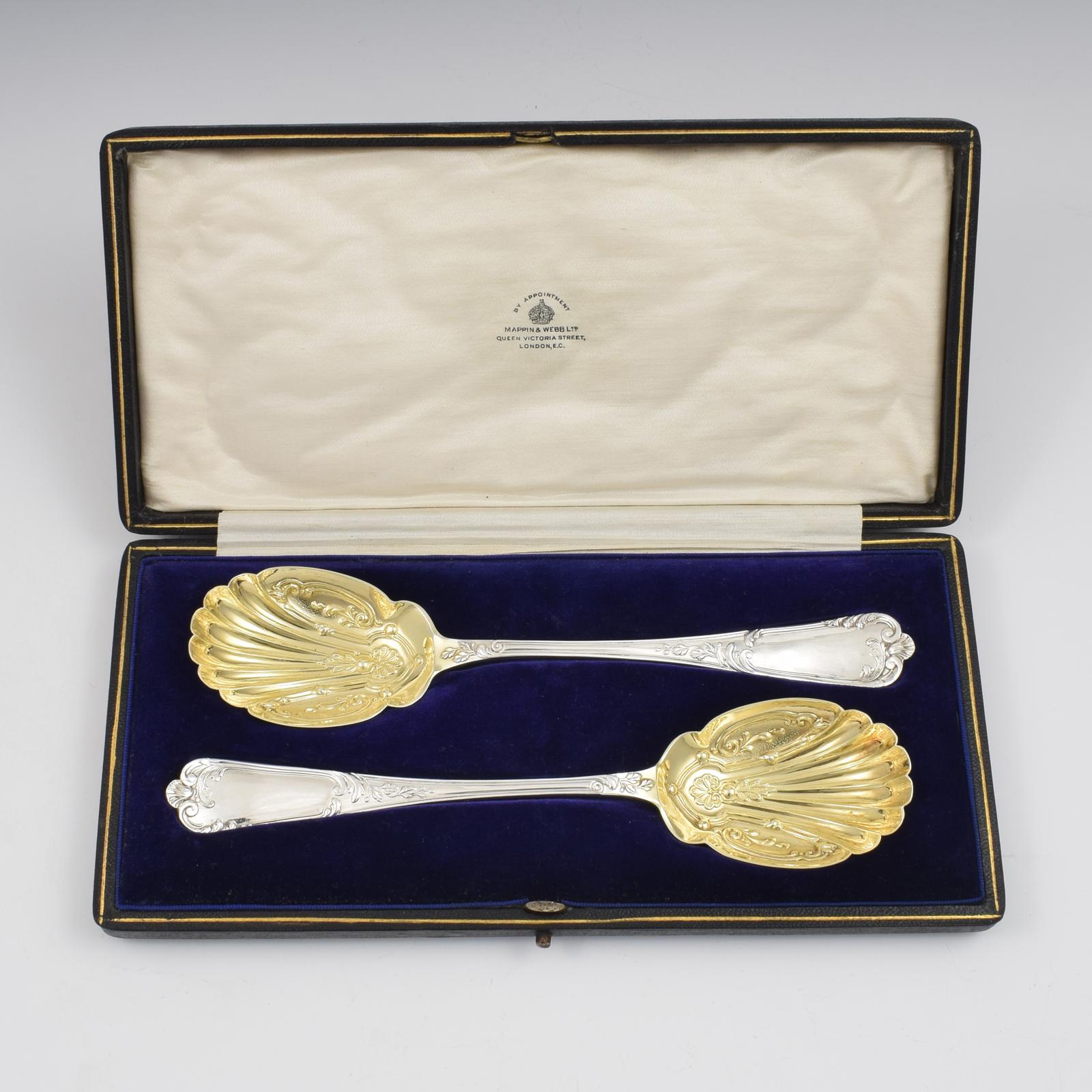 Stunning Pair of Cased Edwardian Silver & Gilt Serving Spoons (1 of 7) Stunning Pair of Cased Edwardian Silver & Gilt Serving Spoons (1 of 7)