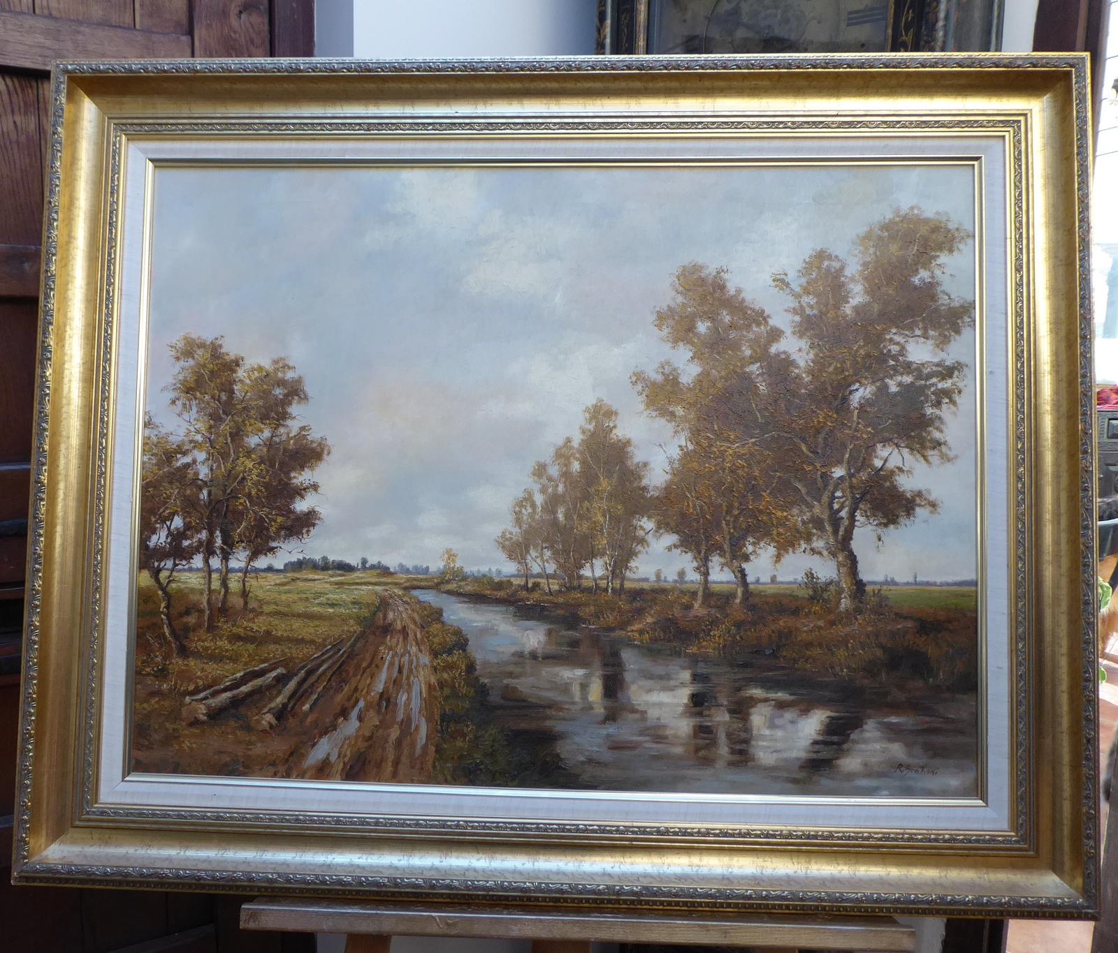 Large Oil on Canvas Countryside View Listed Artist Robert Scalvini (1 of 15)