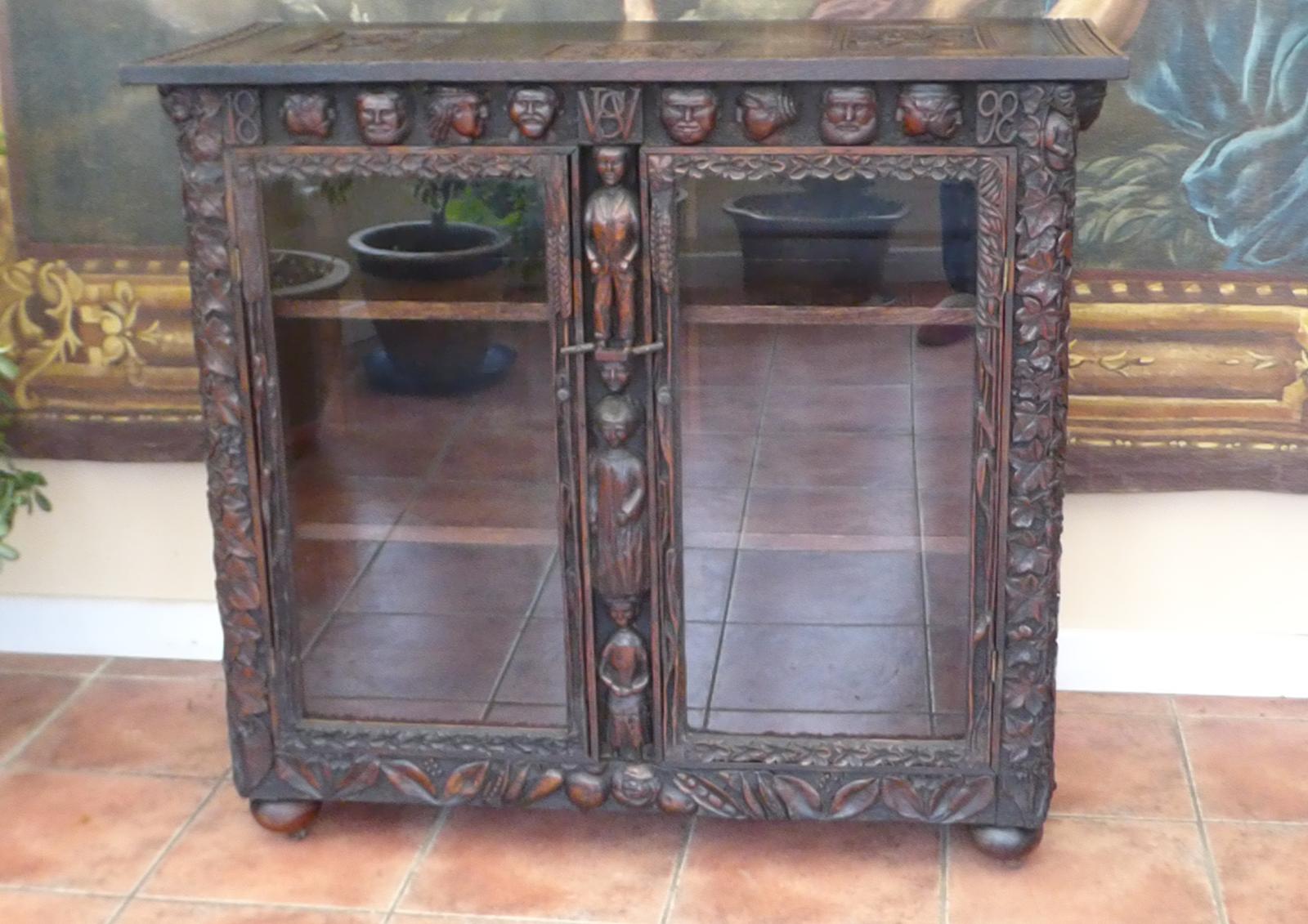 Bookcase Country Oak Carved Figures & Faces 1898 (1 of 20)