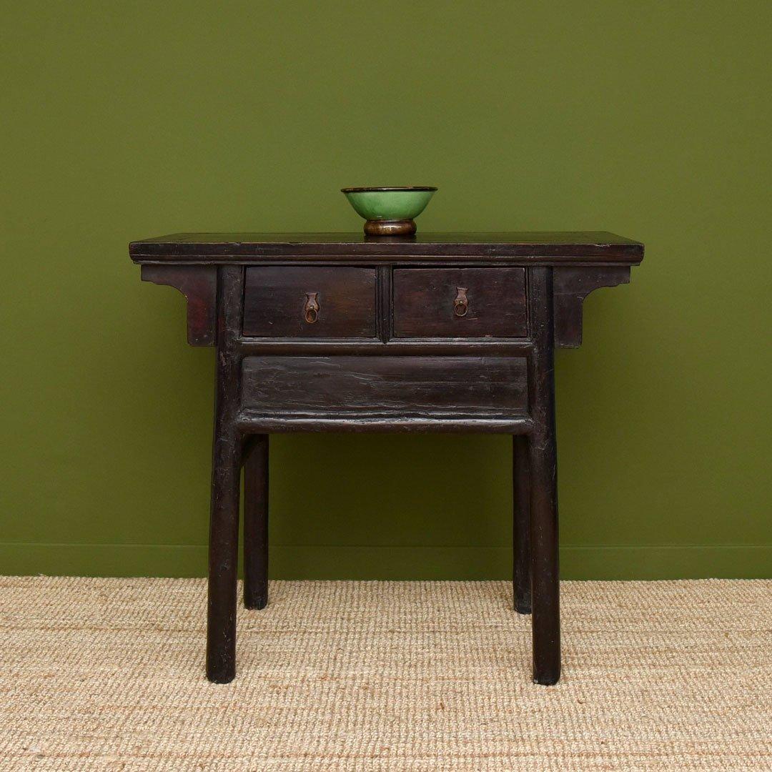 Black Antique Chinese Side Table with Two Drawers (1 of 6)