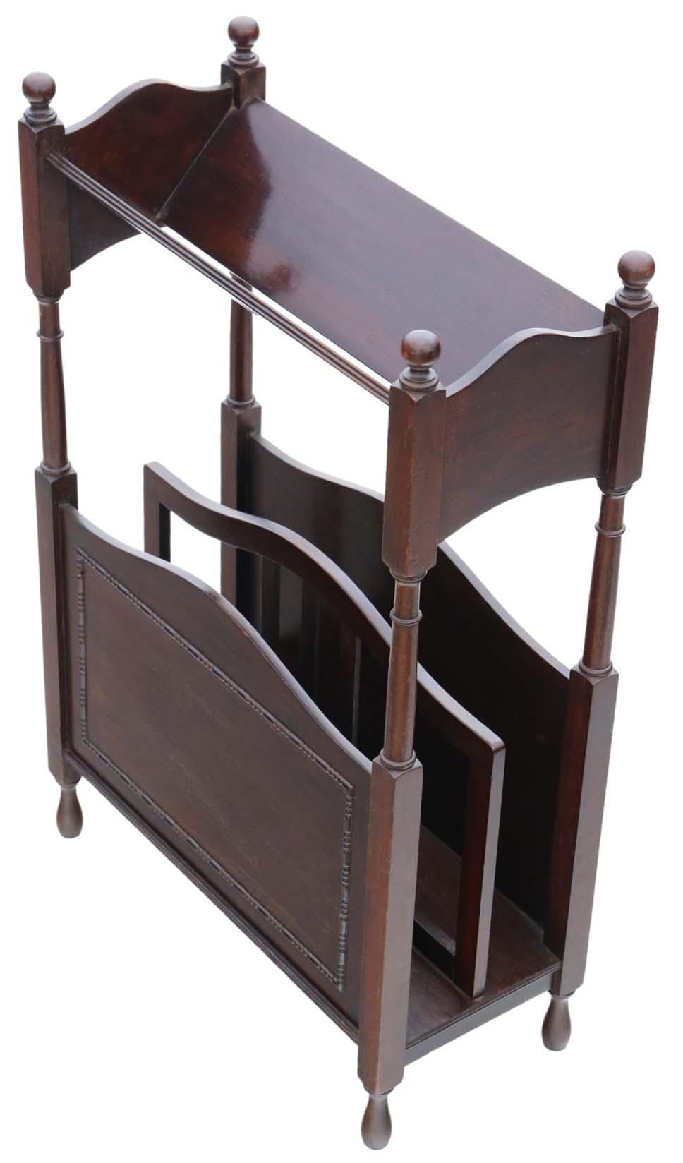 Antique Art Nouveau Mahogany Bookcase - Quality Book Trough Magazine Stand C1920 (1 of 3)