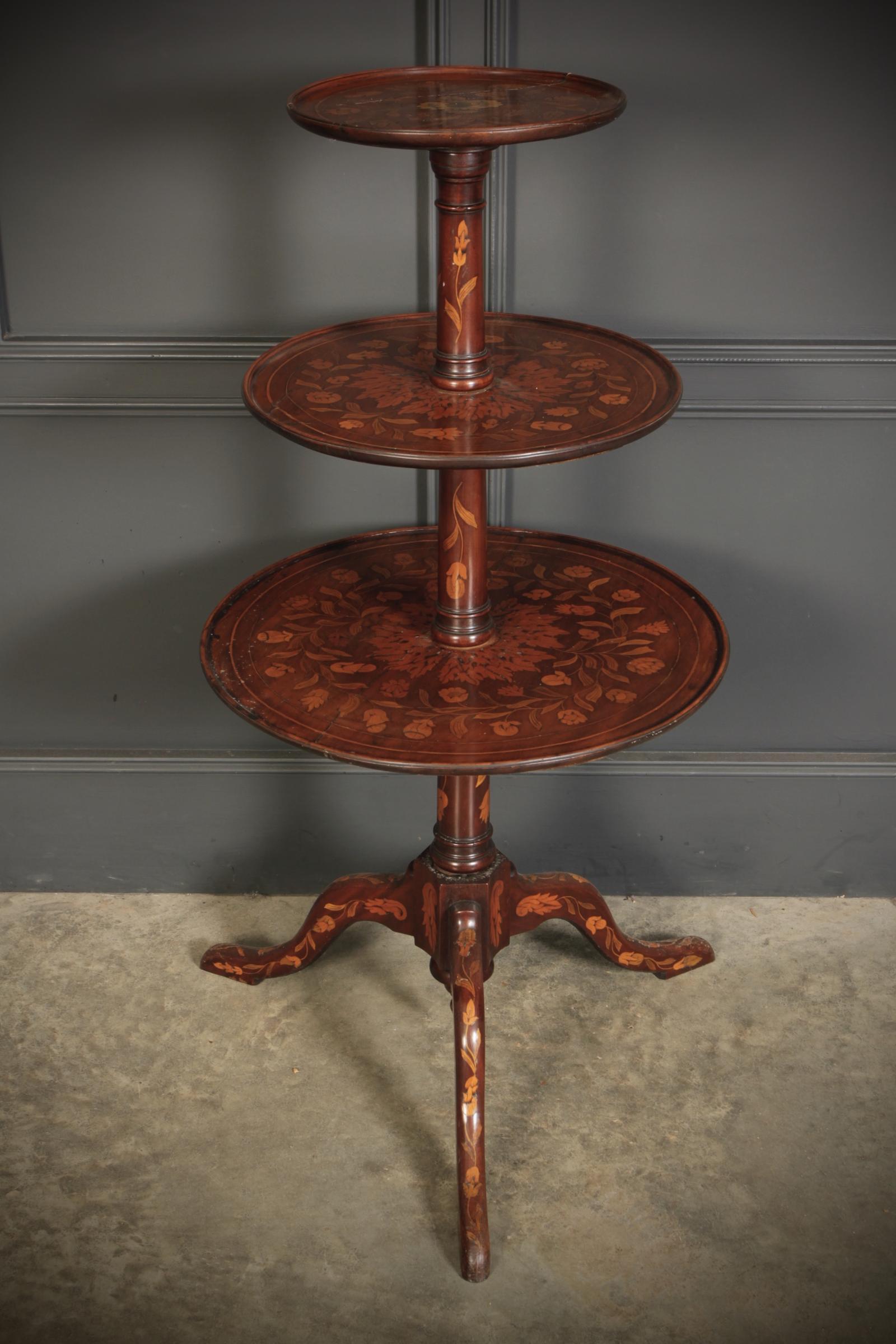 18th Century Walnut Marquetry Inlaid Dumbwaiter (1 of 6)