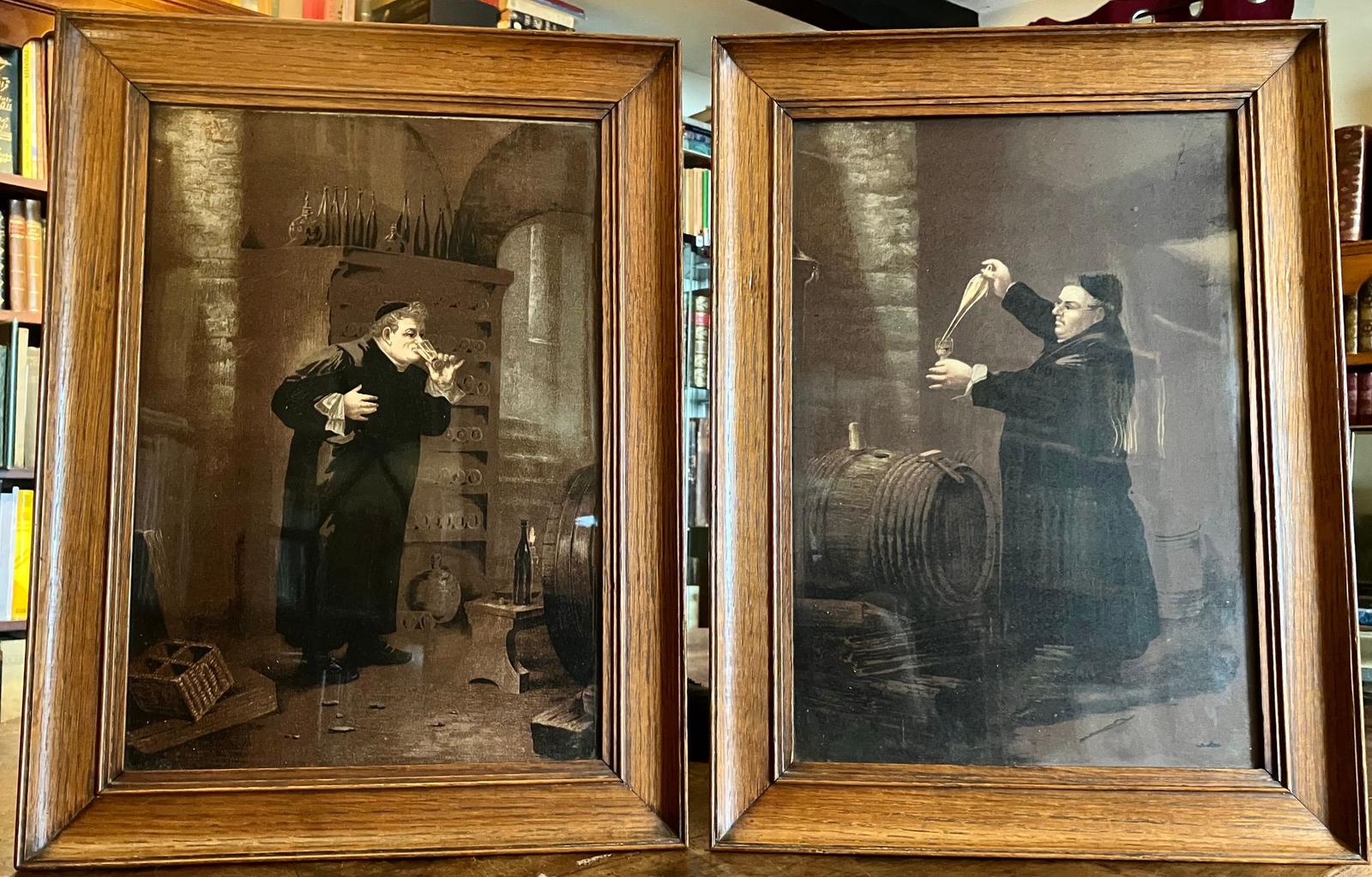 1890s Wine Tasting Monks Pair of Framed Oleograph Prints (1 of 4) 1890s Wine Tasting Monks Pair of Framed Oleograph Prints (1 of 4)