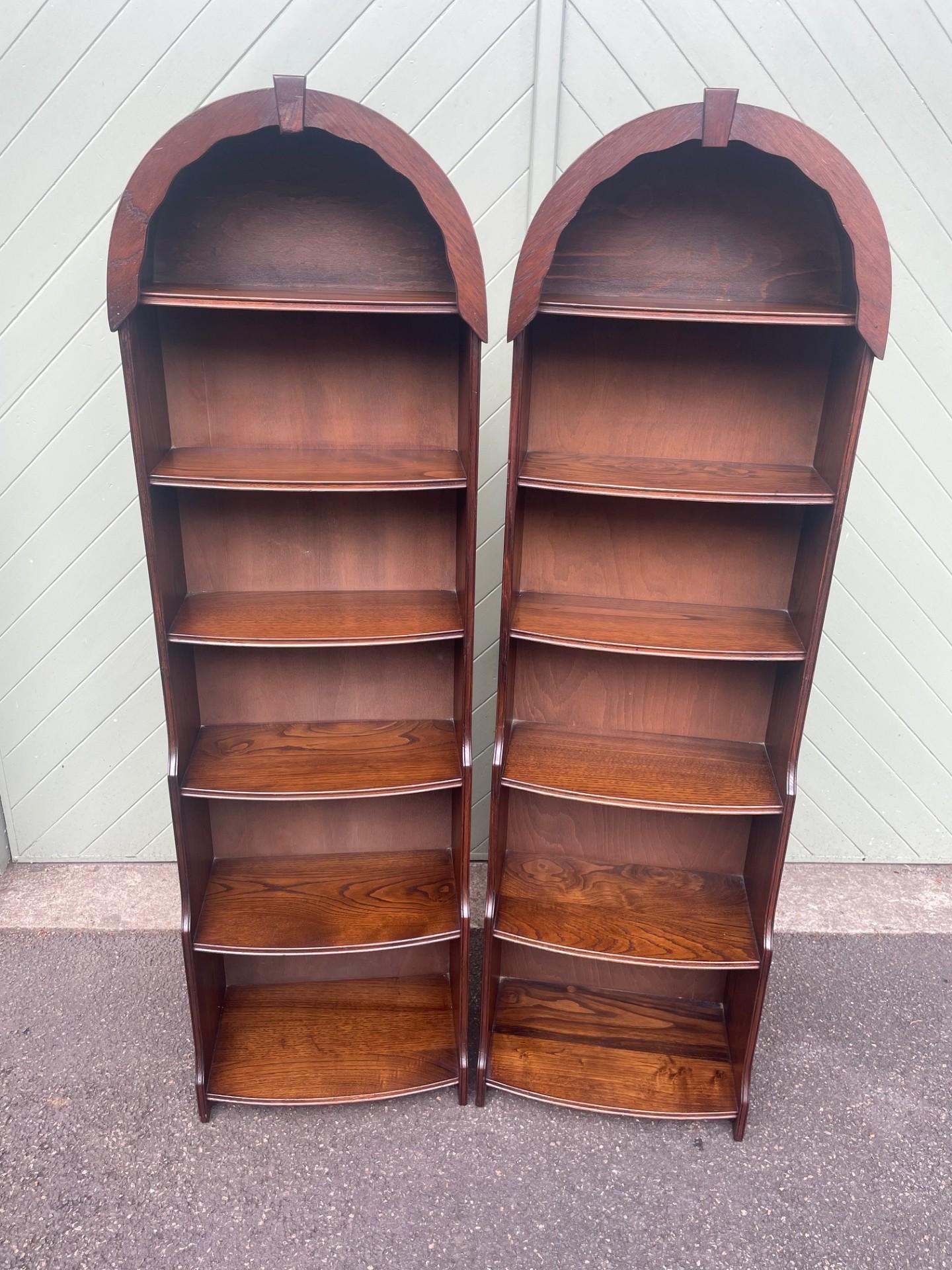 Pair of Slim Oak Domed Top Waterfall Open Bookcase (1 of 7)