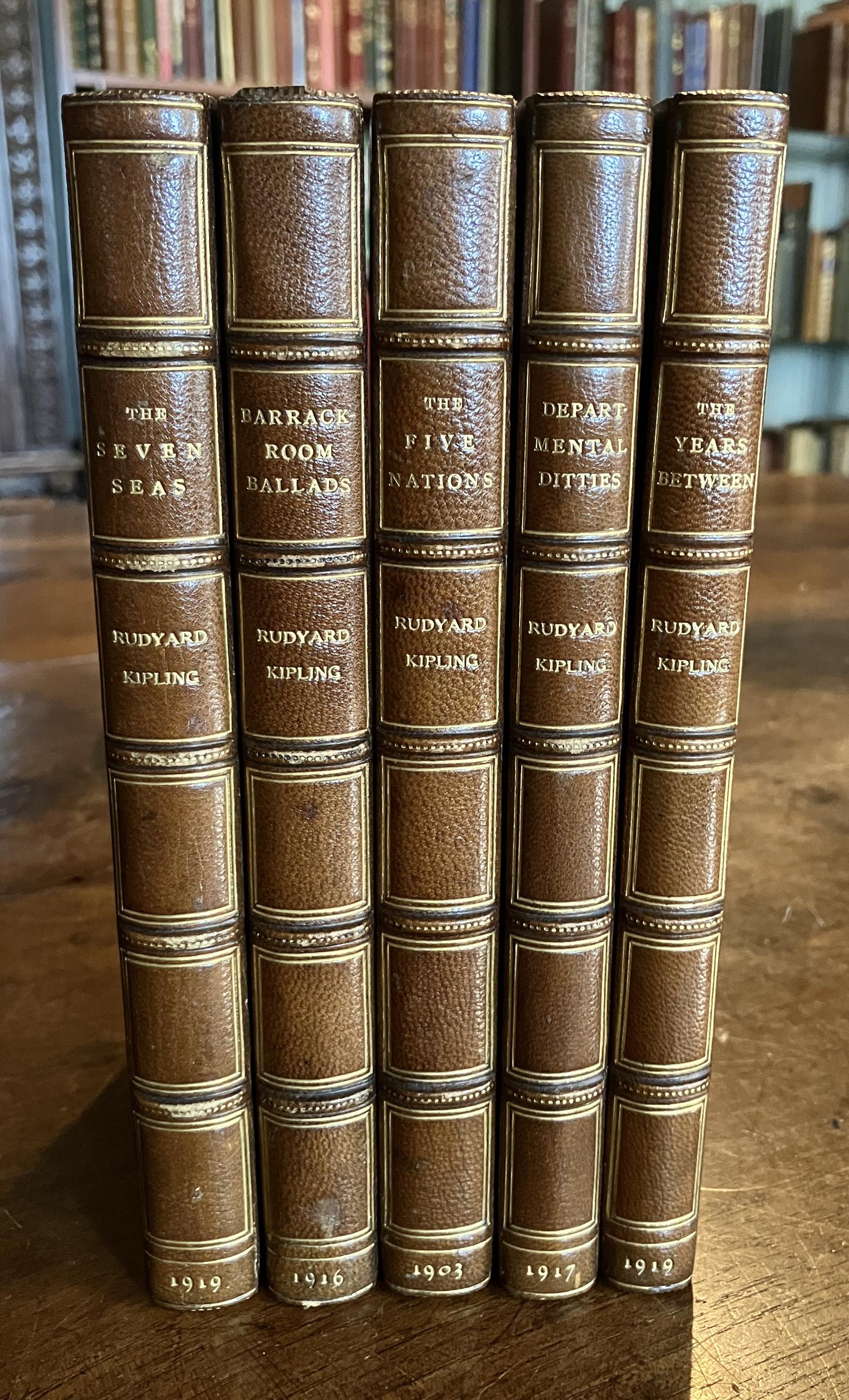 Rudyard Kipling Collection of Poetry Books Leather Bindings by Bumpus 5 X Vols (1 of 3)