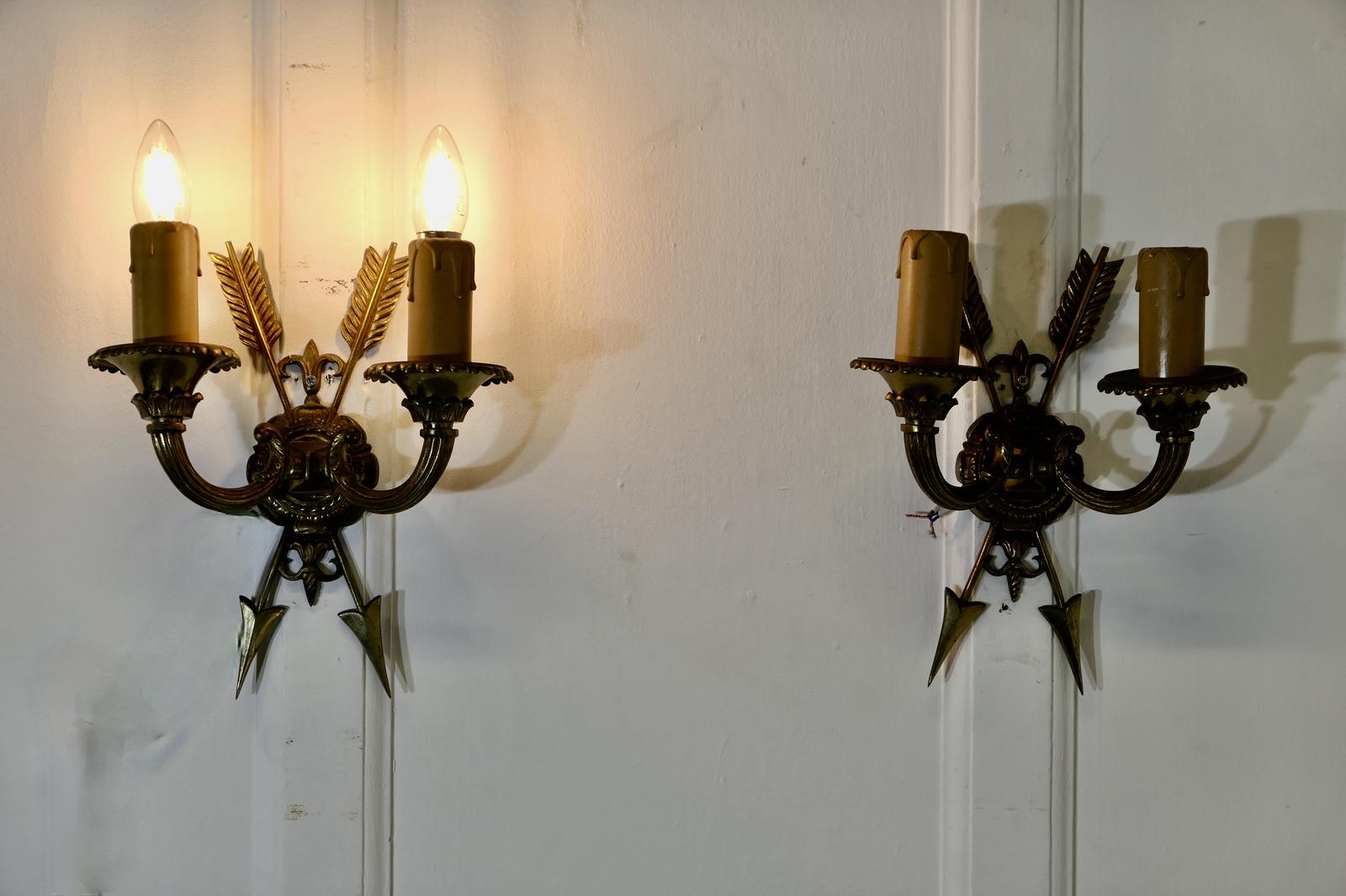 An Unusual Pair of French Brass Twin Wall Lights, with Arrows (1 of 5)