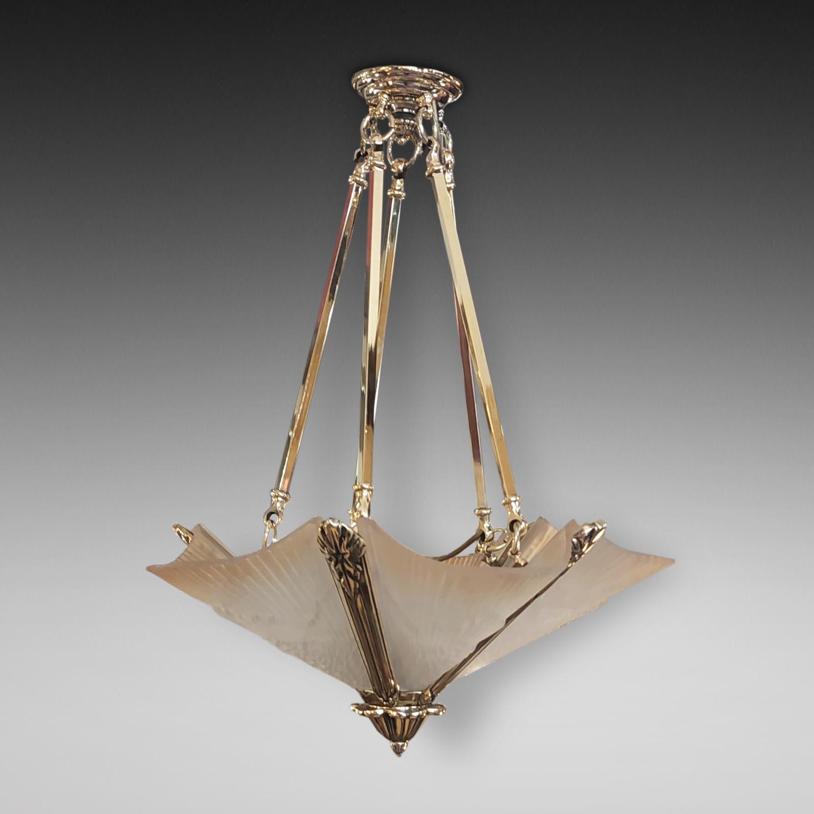 Pair of Art Deco Brass an Smoked Glass Ceiling Fittings (1 of 9)