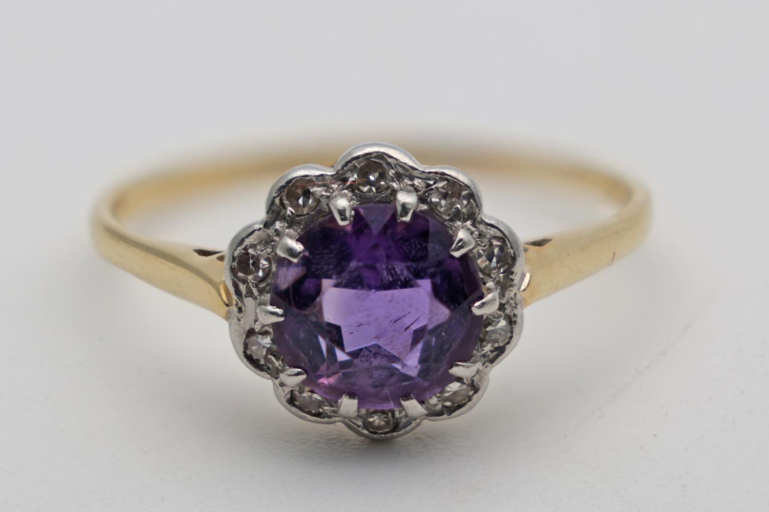 18ct Gold & Platinum Amethyst & Diamond Ring (1 of 4)
