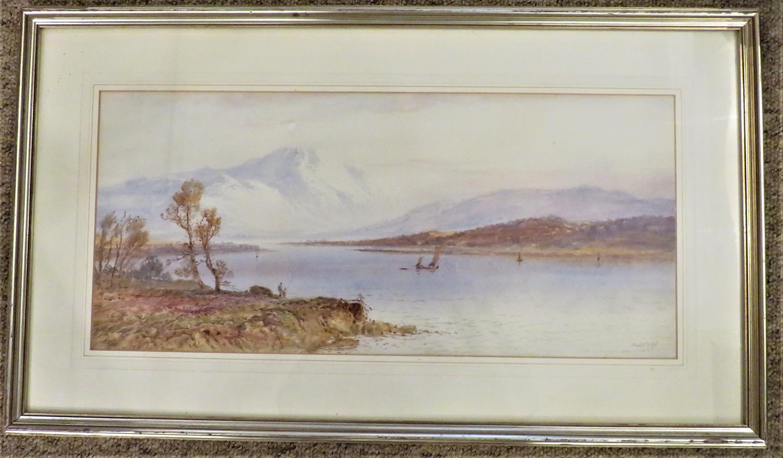 Large Water Colour Lake Scene by William Earp (1 of 3)