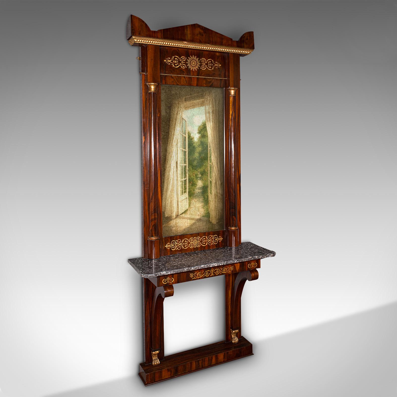 Very Tall 8' Antique Empire Style Mirror, Italian, Walnut, Marble, Victorian (1 of 11)