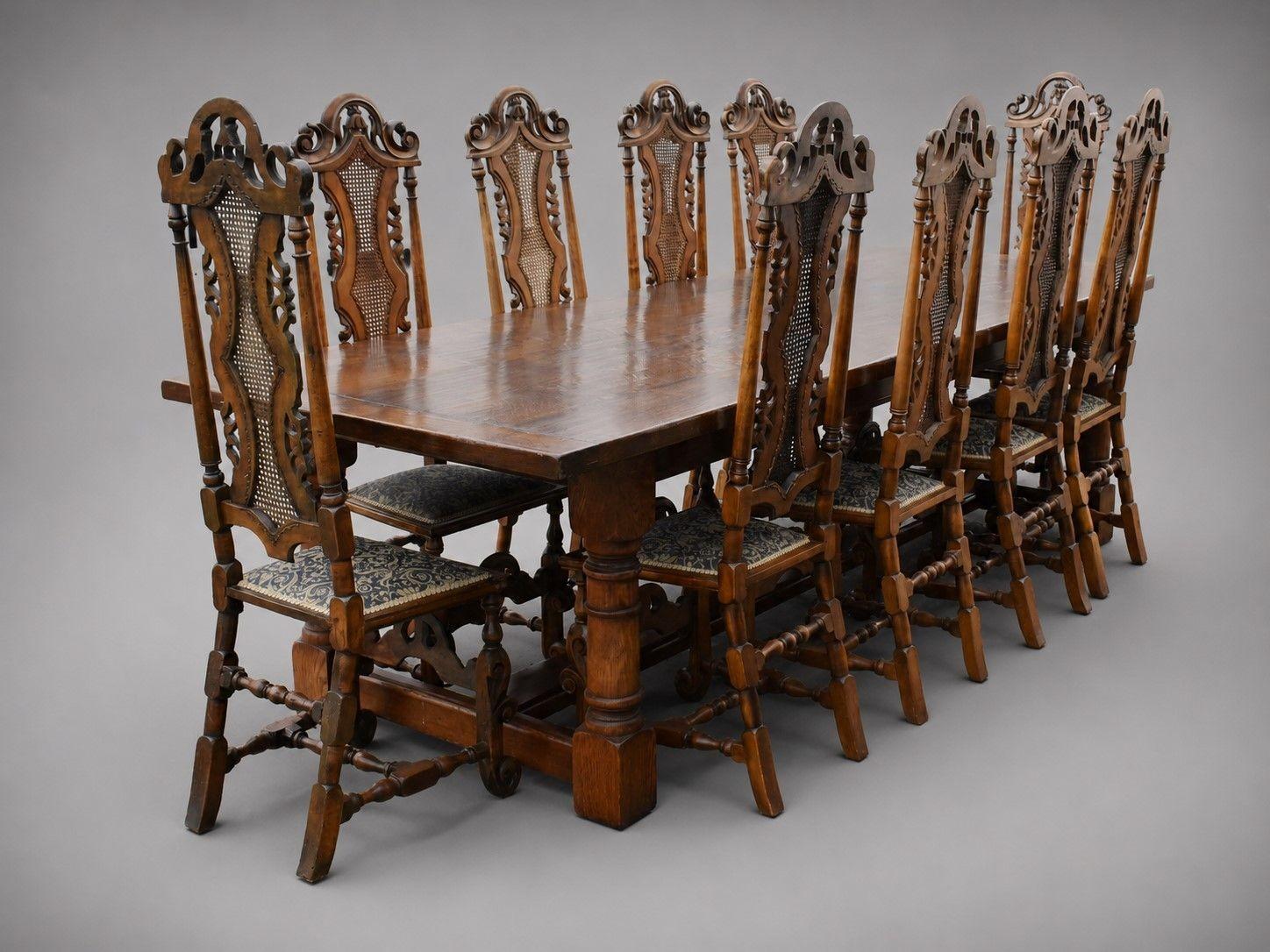 Large Oak Dining Table & 10 Carved High-back Chairs (1 of 9) Large Oak Dining Table & 10 Carved High-back Chairs (1 of 9)
